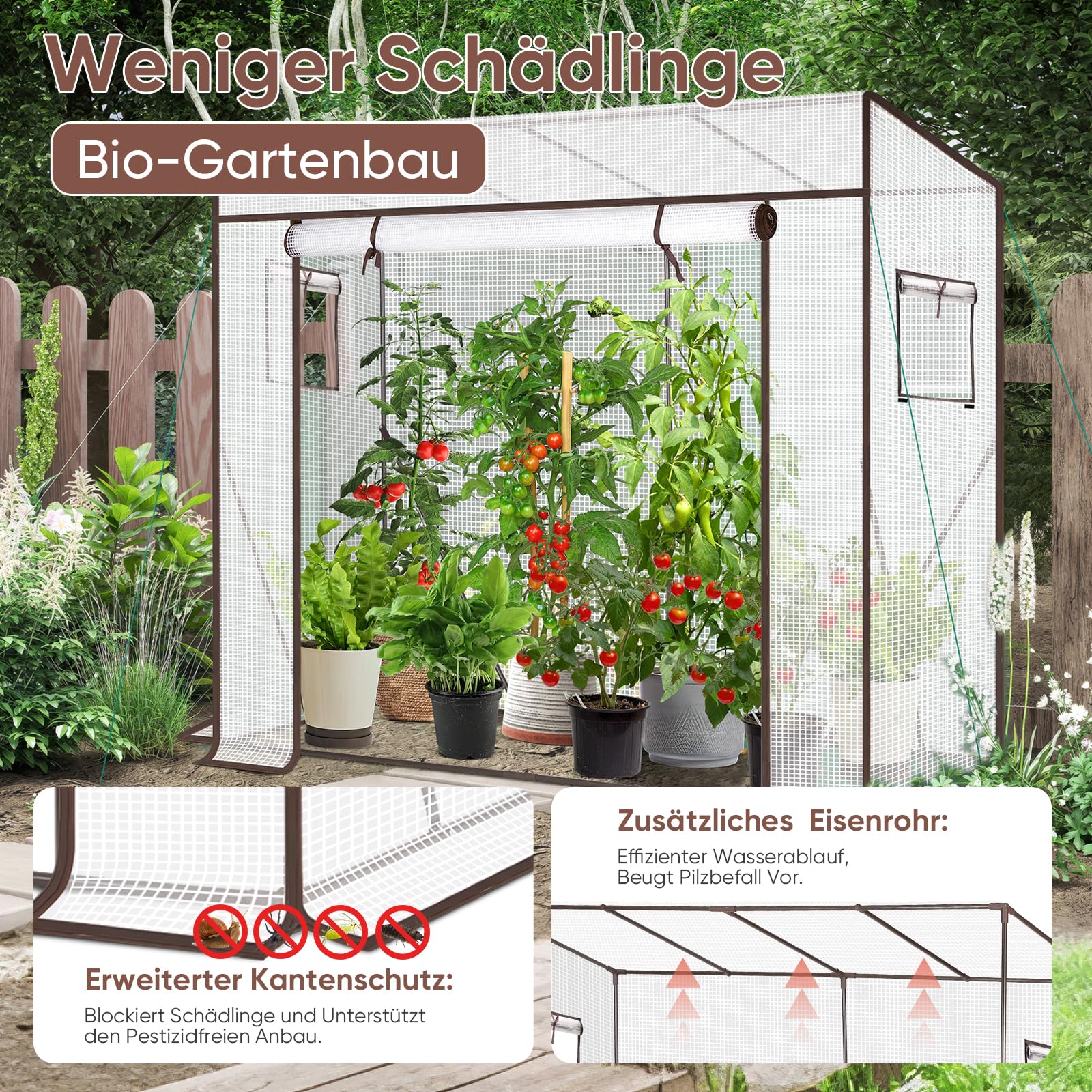 Sekey Gewächshaus Tomatengewächshaus 200x170x77 cm, Begehbarers Tomaten Gewächshaus Foliengewächshaus Balkon Outdoor - Stabil, Winterfest, UV-Beständig, Weiß