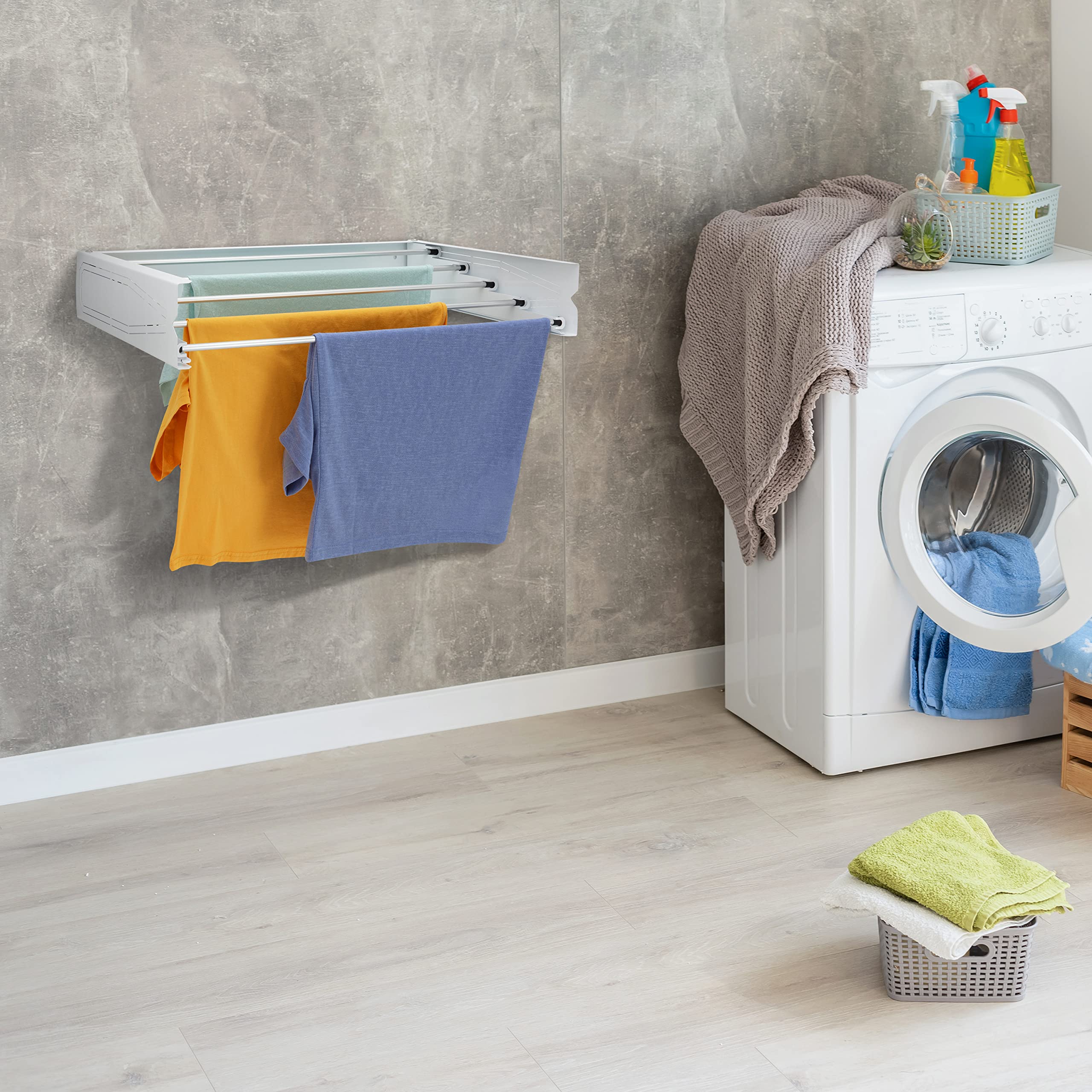 HomeArt Stendibiancheria da parete | Stendibiancheria retrattile da 75 cm | Stendibiancheria pieghevole pieghevole per interni ed esterni, design compatto a motivi compatti, capacità 20 kg, Bianco