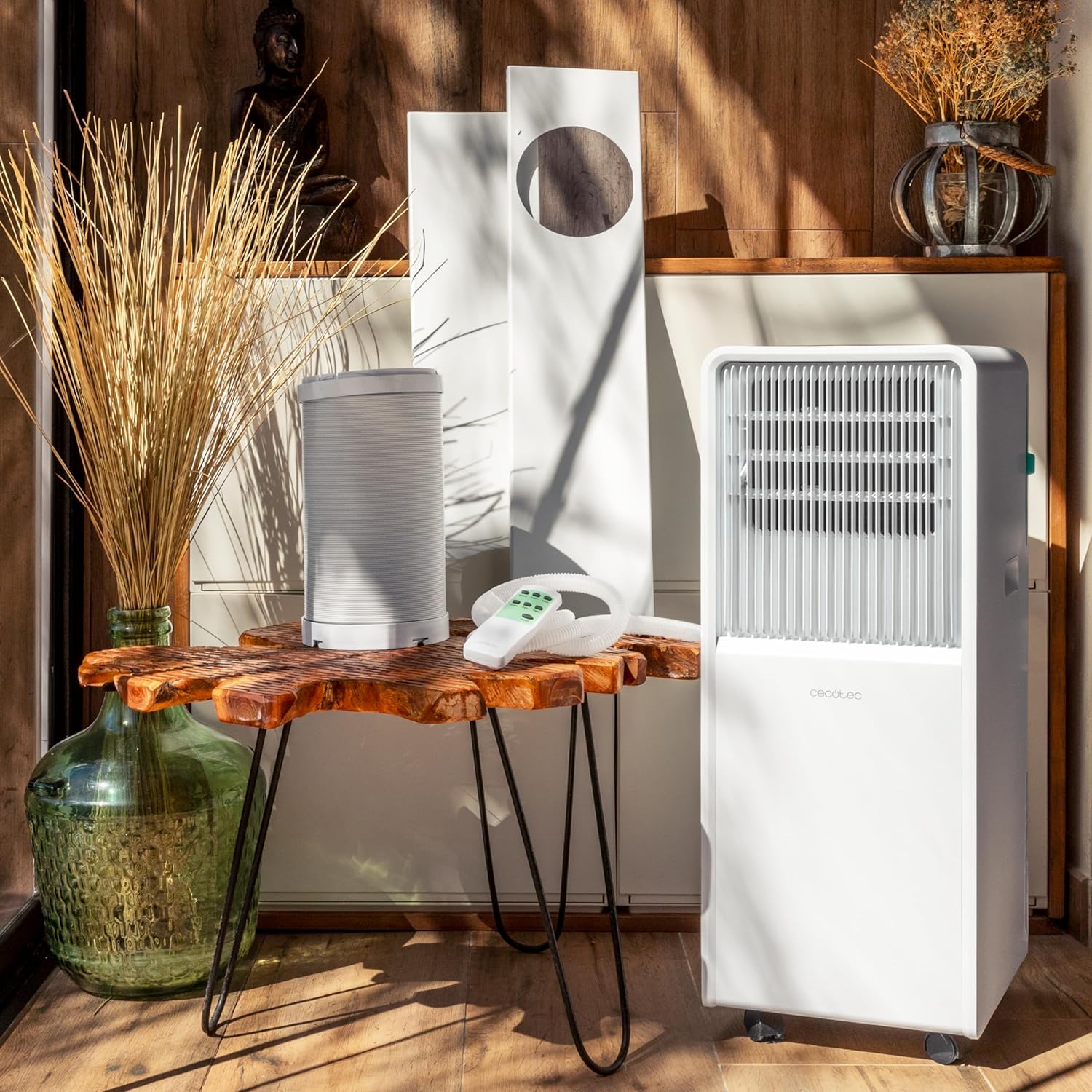 Cecotec ForceClima 7550 Style Connected Portable Air Conditioner with exhaust hose, window kit, and remote control
