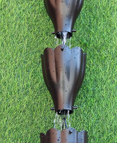 Miniatura 4 de KAM Home - Cadena de lluvia de aluminio festoneada XL (8.5 pies) con adaptador de canalón de pernos para instalación de cadena de lluvia, estándar