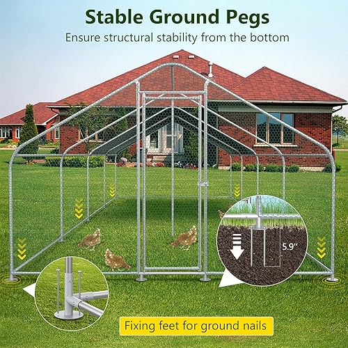 Miniatura 2 de Gallinero de metal grande de 10 x 25.6 pies con techo, jaula para aves de corral para patio con cubierta impermeable, jaula de hábitat para patos y