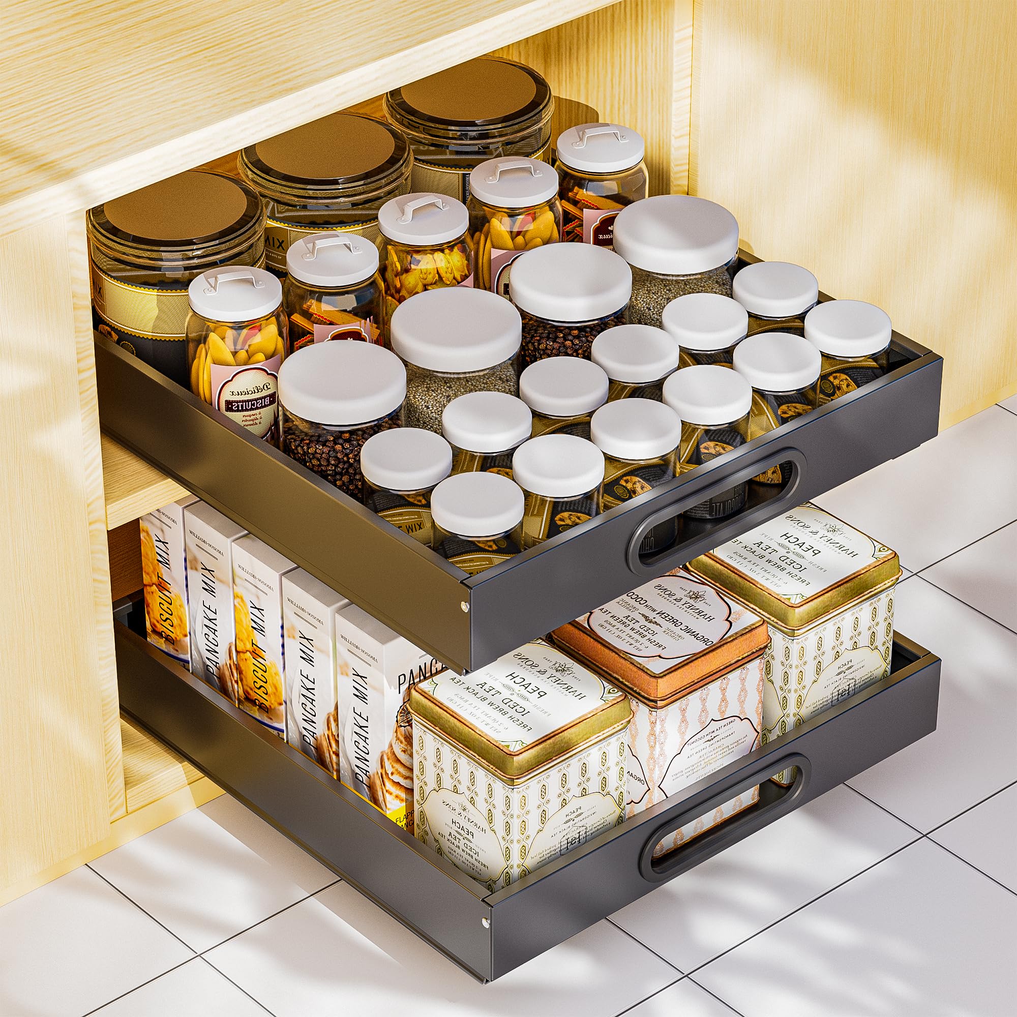 Cassetto Estraibile Per Mobile Cucina - Organizzatore Con Adesivo, 25x43x7 Cm, Nero, No Foratura - Foto 3