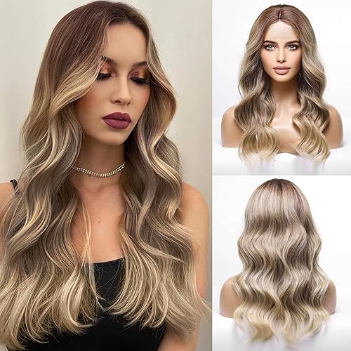 HAIRCUBE Long Blonde Wigs for Women,Synthetic Ombre Wavy Hair Wig for Daily Use