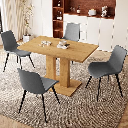 Miniatura 23 de Mesa de comedor moderna de 46 pulgadas, mesa de cocina rectangular con acabado de roble, mesa de comedor compacta para 4, construcción robusta para