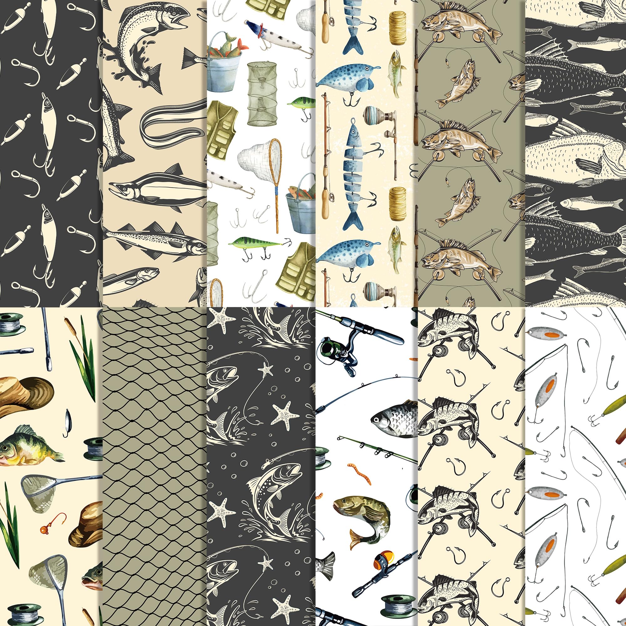 Photo 1 of 12 Designs Fishing Scrapbook Paper Pack