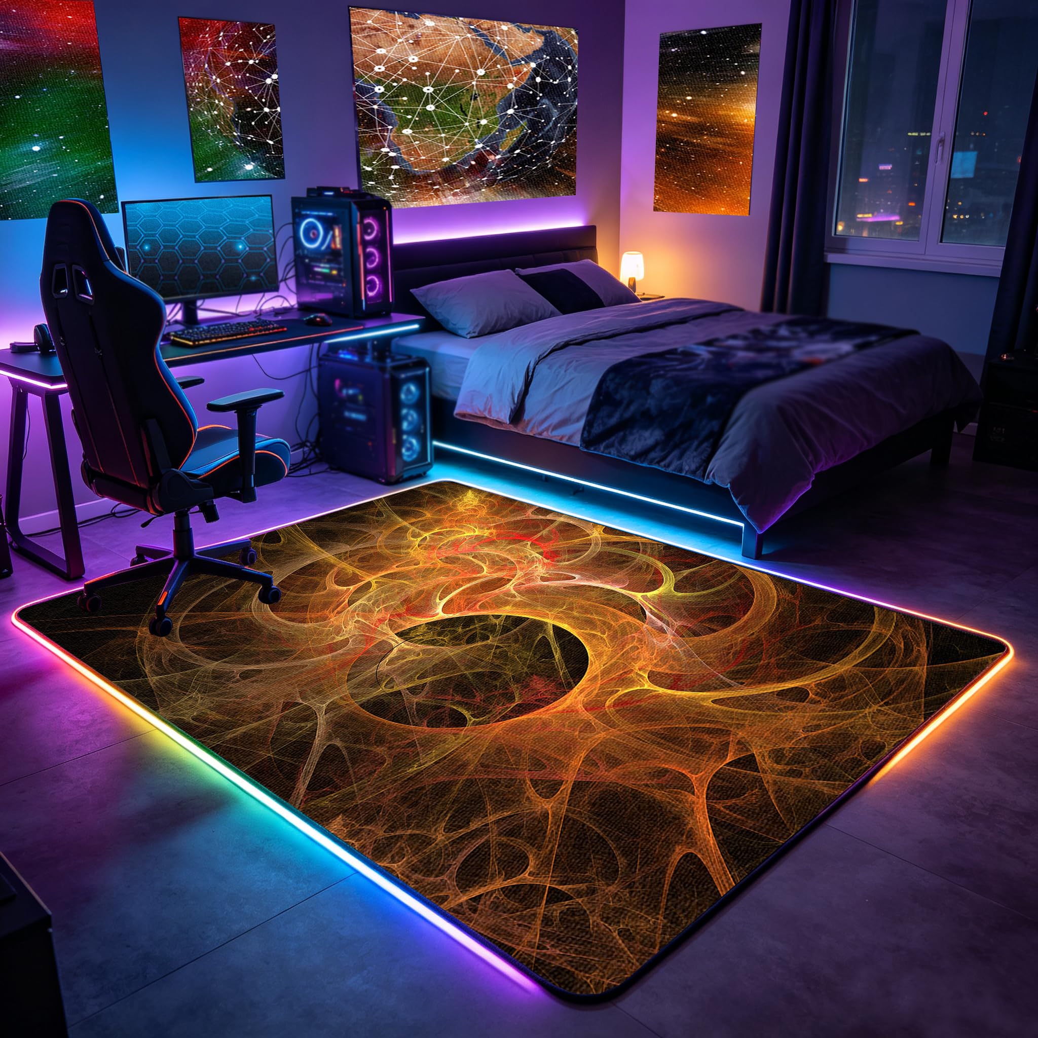 Duży dywan do sypialni dla gracza nowoczesny 3D dywan do pokoju dla graczy, dywan do pokoju gier dla młodzieży antypoślizgowy dywan z krótkim włosiem 80 x 160 cm