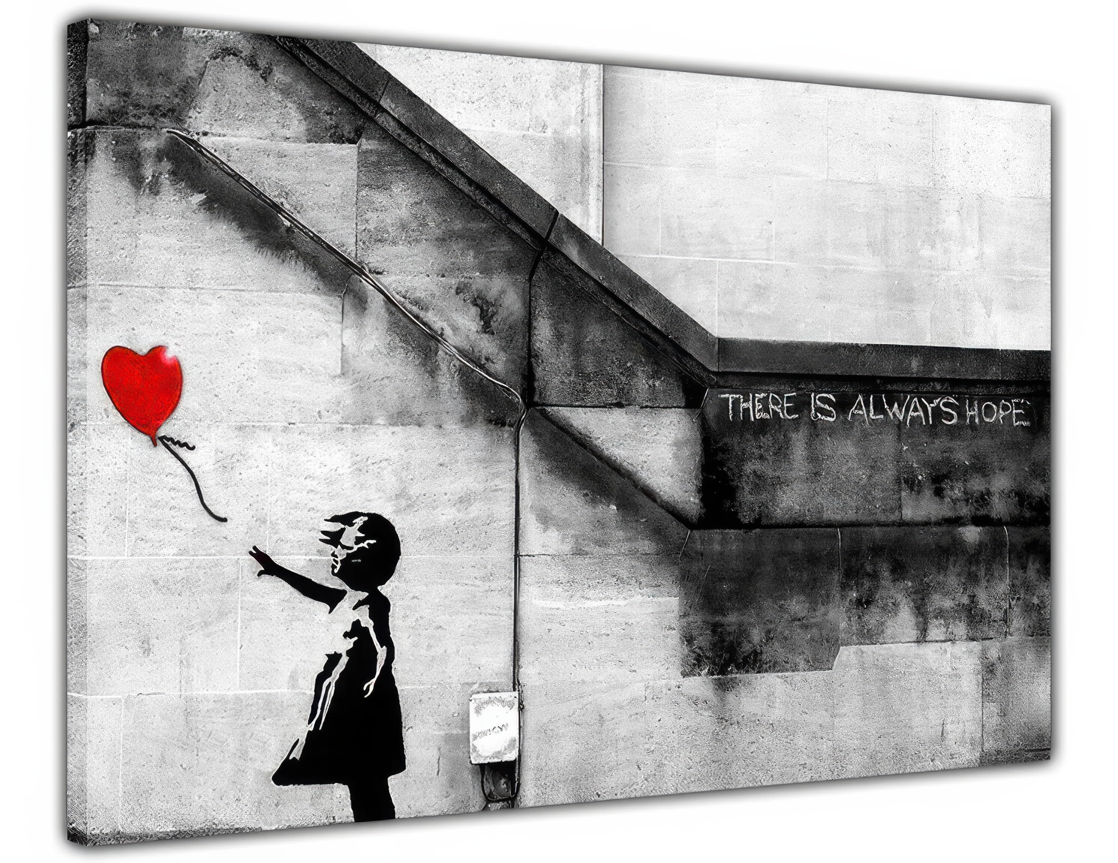 Pastello Black, White, Red Banksy There Is Always Hope, Canvas Wall Art, Wall Art Picture Print For Living Room And Bedroom (61Cm X 41Cm / 24X16inch)