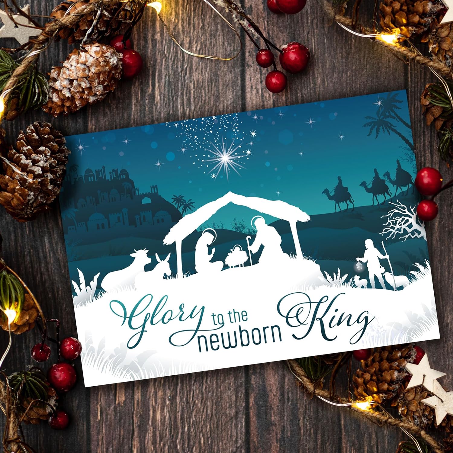 Religious Christmas cards - Newborn King, pack of 20, 5x7in, printed in England, with Bible verse inside. Christian Christmas cards with envelopes bulk, by Just Cards Direct - Image 4