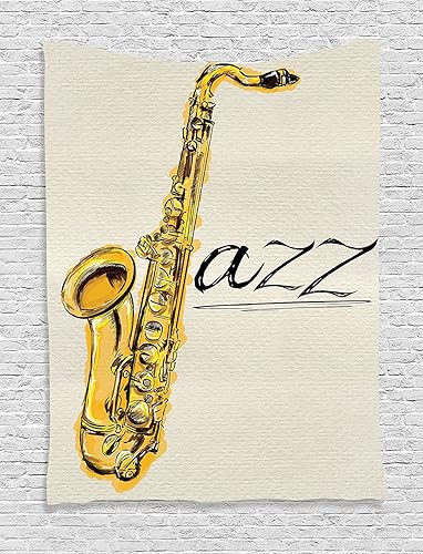 Miniatura 23 de Ambesonne Tapiz Groovy, letras de texto de la paz de los años setenta, ilustración musical de la revolución histórica de igualdad, colgante de pared