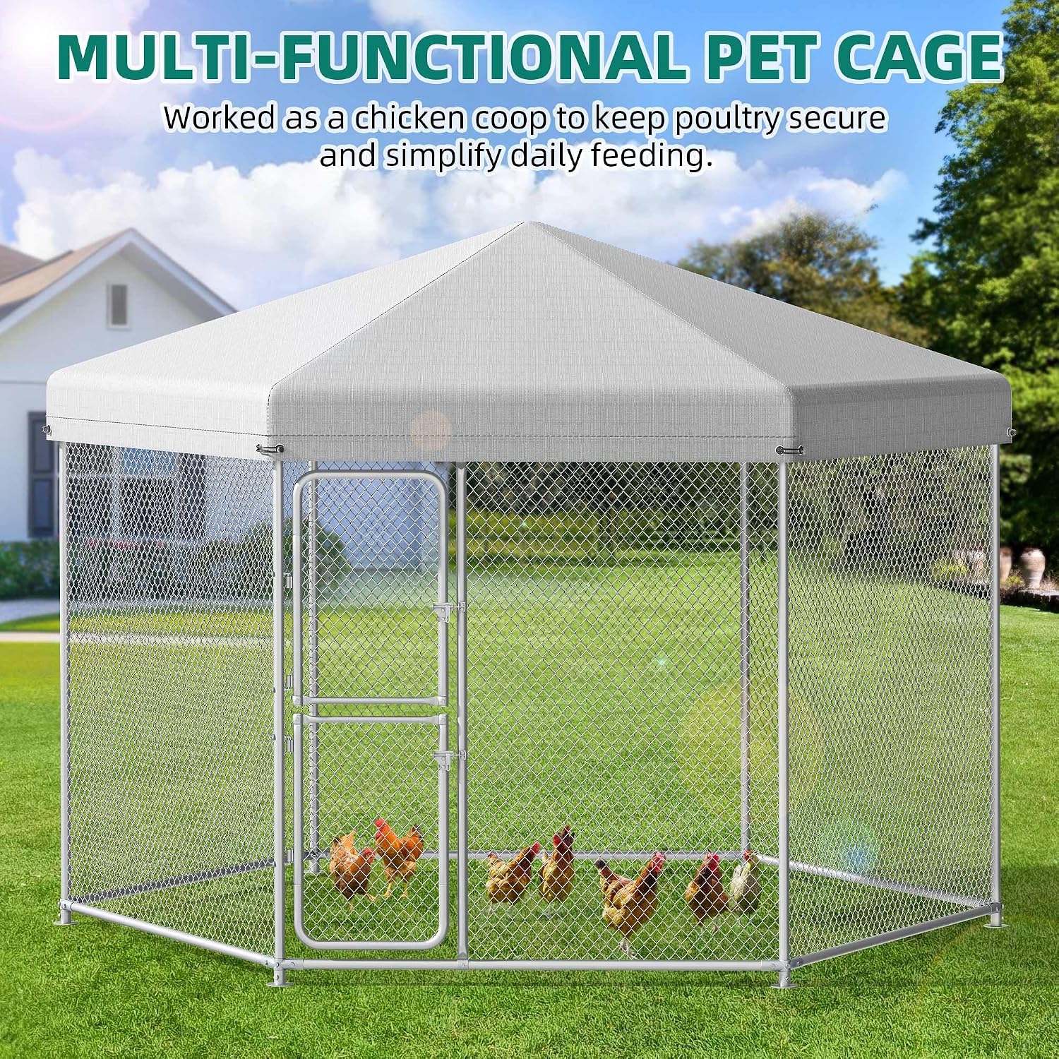 YITAHOME Large Outdoor Dog Kennel for Yard, 9.8×8.2×6.2FT Heavy Duty Pet Pens House Dog Run Enclosure w UV-Resistant Waterproof Roof Cover & Secure Lock, Playpen Fence Outdoor for Medium Large Dogs