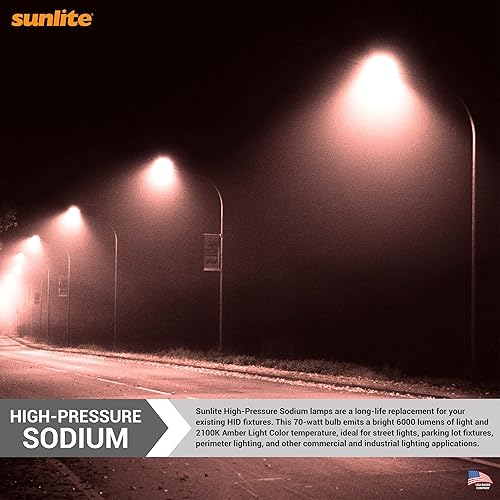 Miniatura 4 de Sunlite 03610 LU70MED - Bombilla de sodio de alta presión, 70 vatios, ED17MED, base media (E26), código ANSI S62, 6000 lúmenes, 24000 horas de vida,