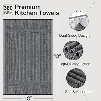 Mordimy Premium Large Cotton Kitchen Towels (18x 28, 6 Pack), Black