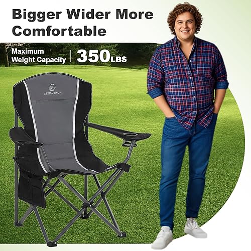 Miniatura 9 de LET'S CAMP Silla de camping plegable de gran tamaño para exteriores, silla de brazo resistente con portavasos y bolsa de almacenamiento, capacidad