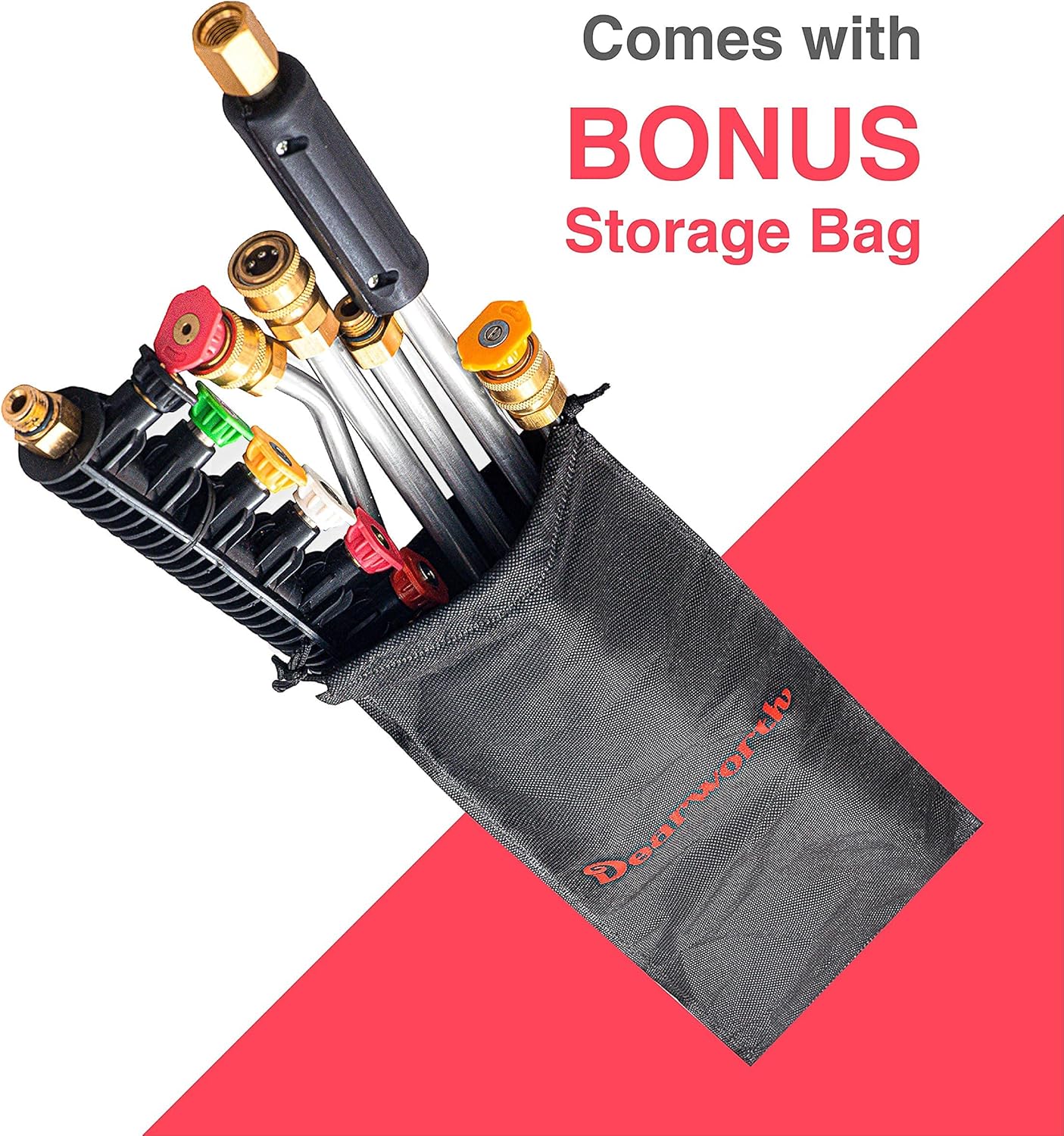 Dearworth Power Washer Accessories - Pressure Washer Attachment Set - Pressure Washer Extensions with 6 Spray Nozzle Tips - 4000PSI - Power Washer Lance - Extra Non-Slip Handle - Storage Bag Included : Patio, Lawn & Garden