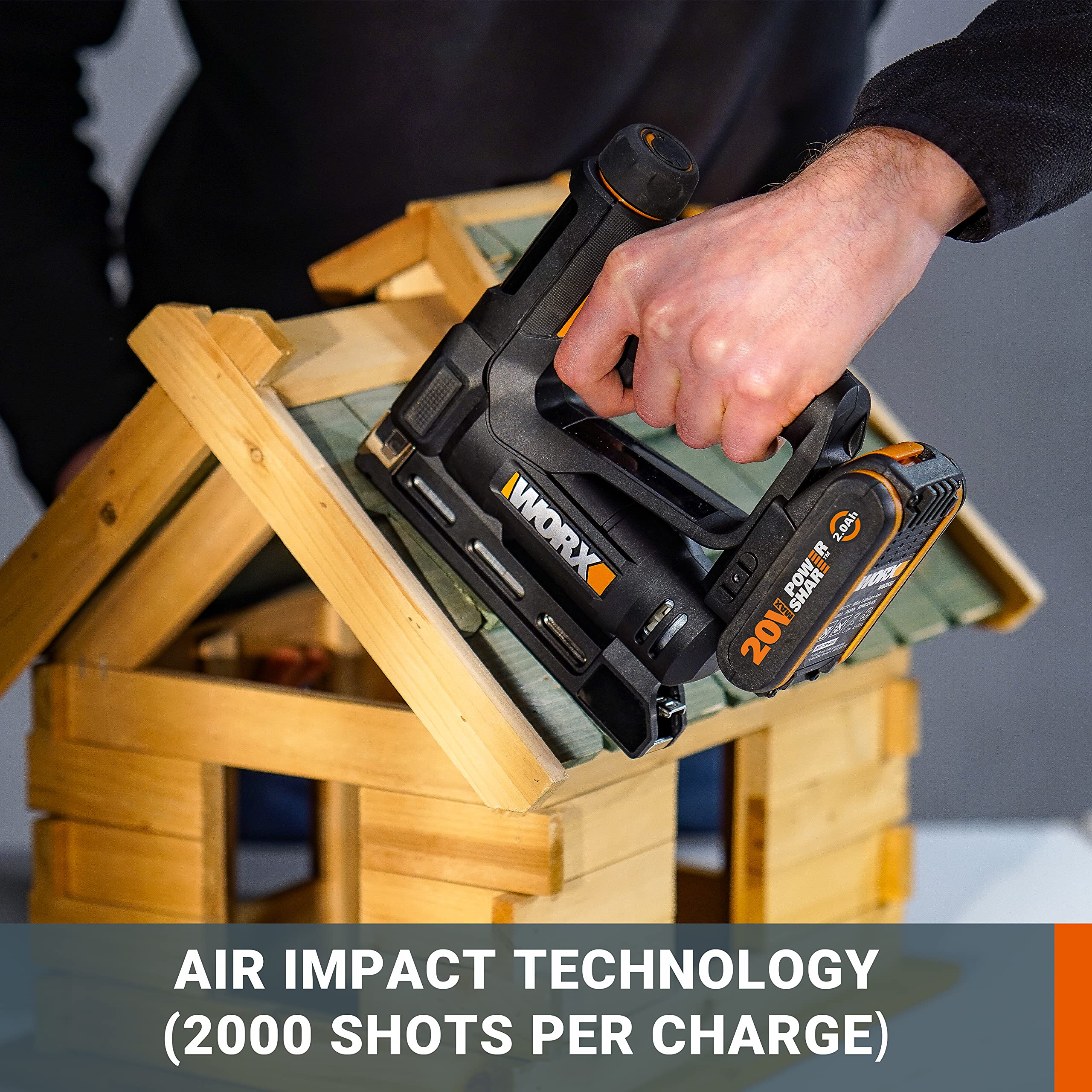 WORX Chiodatrice a batteria 18 V (max 20 V) WX843, PowerShare, 2 in 1, facile regolazione della profondità, 500 chiodi da 15 mm 0,82 mm (calibro 18), 500 punti punti metallici da 10 mm di tipo 53