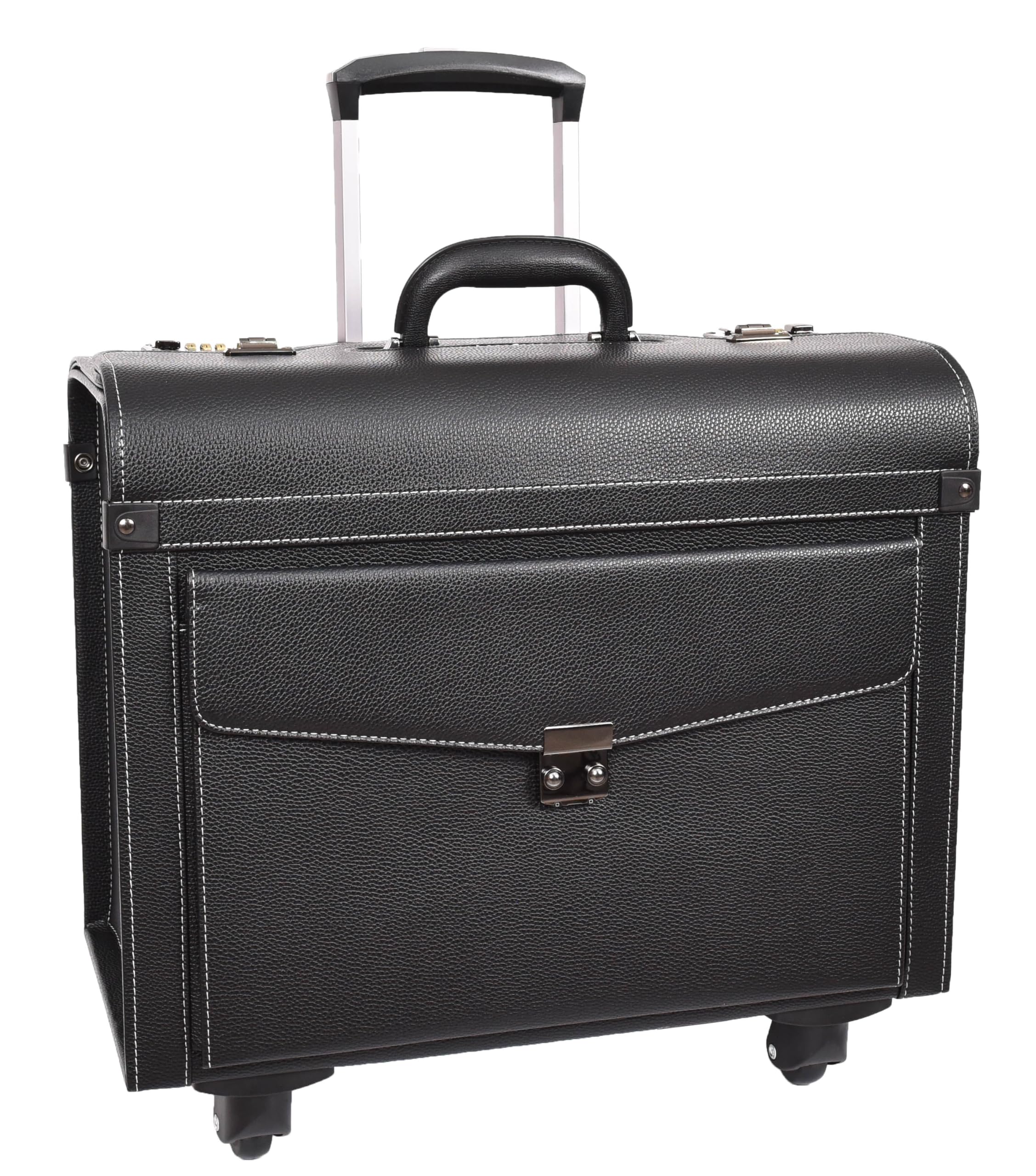 A1 FASHION GOODS Valise à roulettes en simili cuir, 4 roues, taille cabine double verrouillage, sac de voyage d'affaires Aero, Noir , L, Pilot Case Grande mallette de cabine