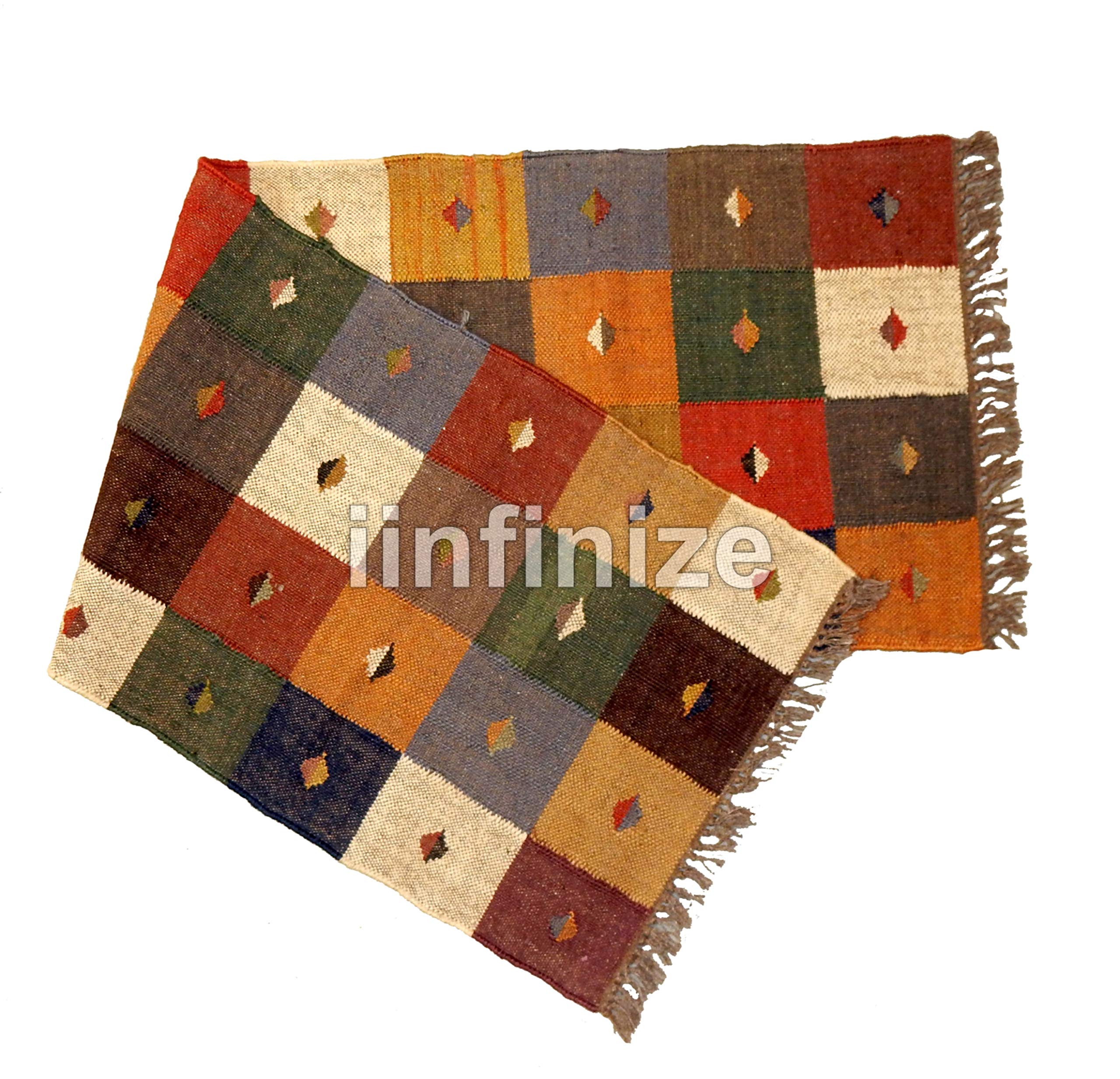 Alfombra de lana de yute auténtica reversible de 2 x 6 pies con diseño turco bohemio