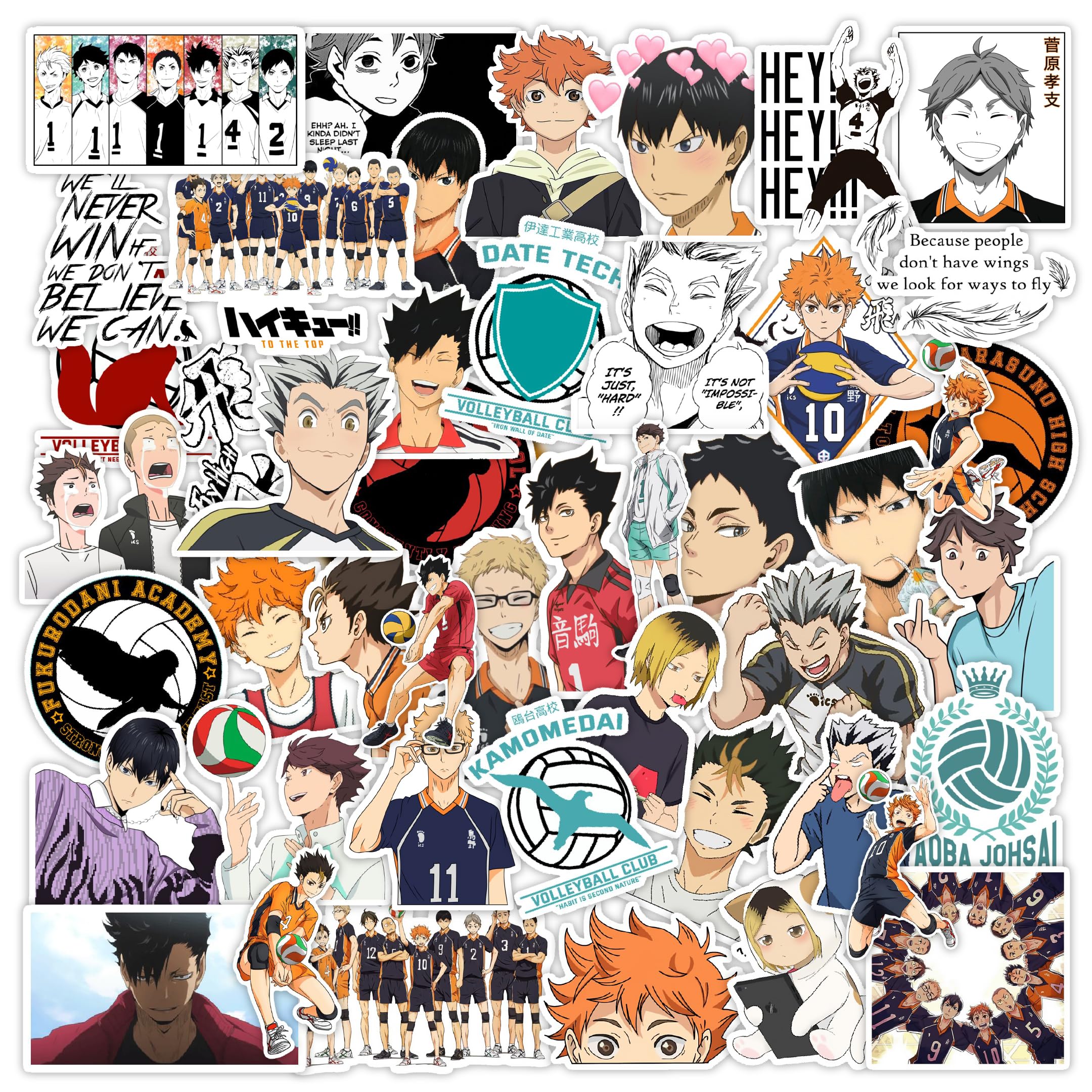 54-Pack Haikyu Anime Aesthetic Vinyl Stickers | Waterproof & Durable Self-Adhesive Stickers for Laptop, Journal, Diary, Guitar, Scrapbook & Mobile Phone | Residue-Free, 5.1 x 7.6 cm