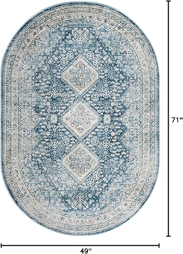 Miniatura 2 de Unique Loom Newport Collection - Alfombra de área, color rosecliff (ovalada 4' 0" x 5' 11", azul marinomarfil)