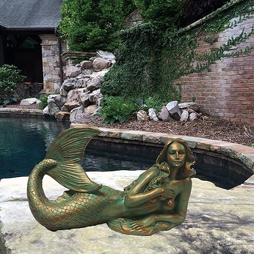 Miniatura 3 de Life's A Beach Estatua náutica costera de sirena extra grande de 21 pulgadas de largo para jardín y piscina en acabado de pátina de bronce
