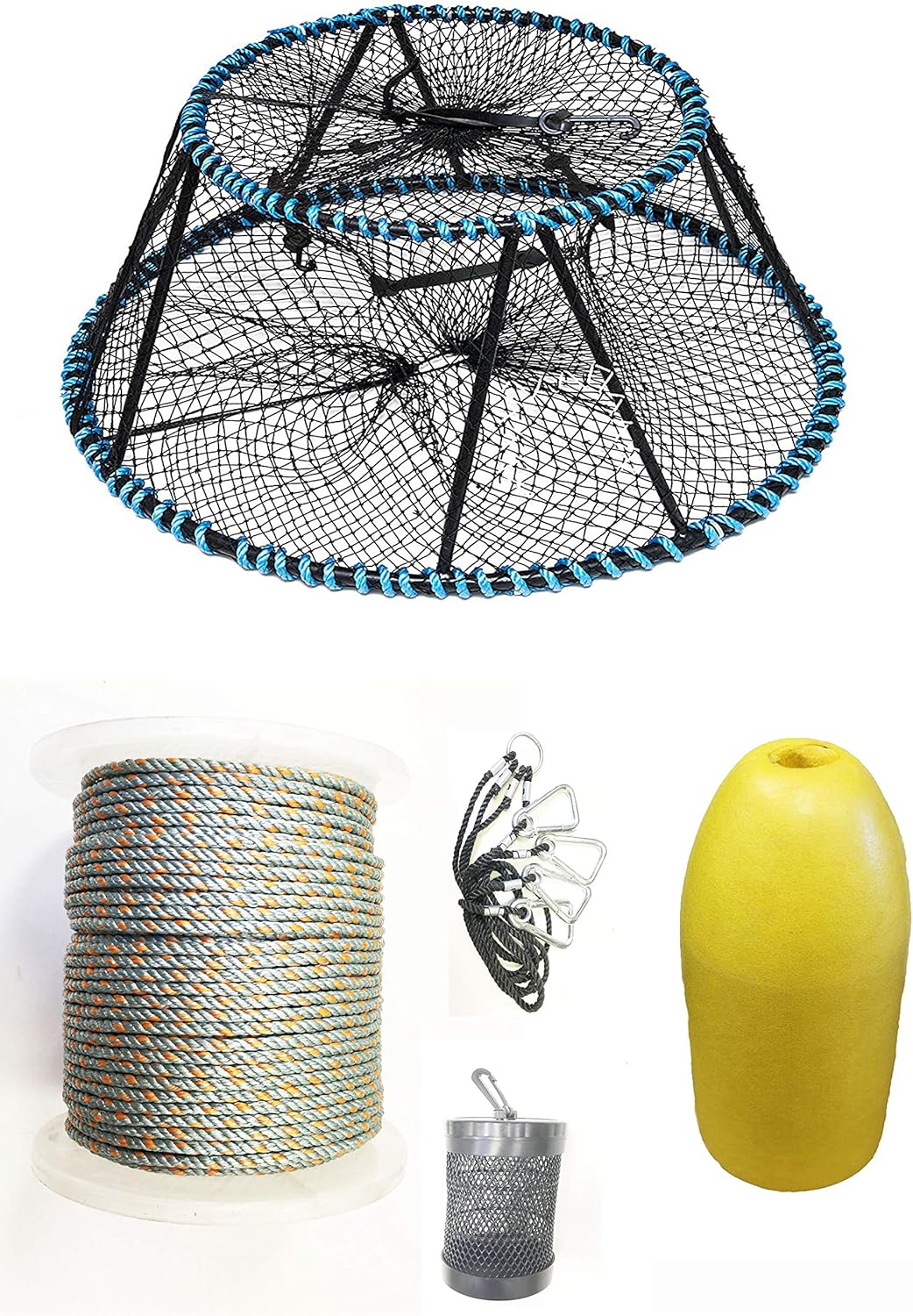 KUFA Sports Vinyl Coated Tower Style Prawn Trap(30"x20"x12"H,Mesh:1-3/4 inch) with Prawn Trap Accessory Combo (CT130+PNL3+HA5)