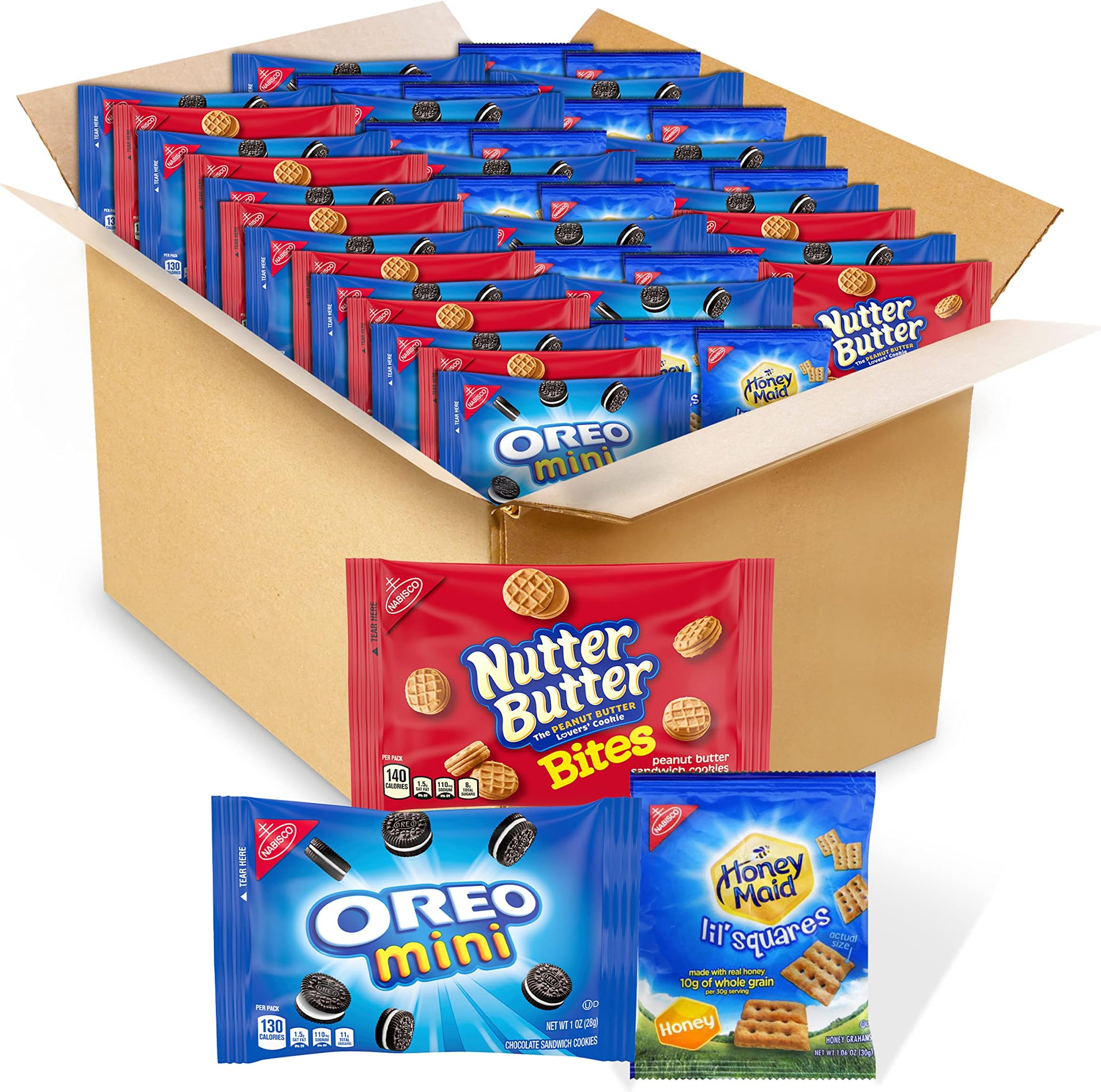 OREO Mini, Nutter Butter Bites & Honey Maid Lil’ Squares Honey Graham Crackers Cookie Variety Pack, 40 Snack Packs