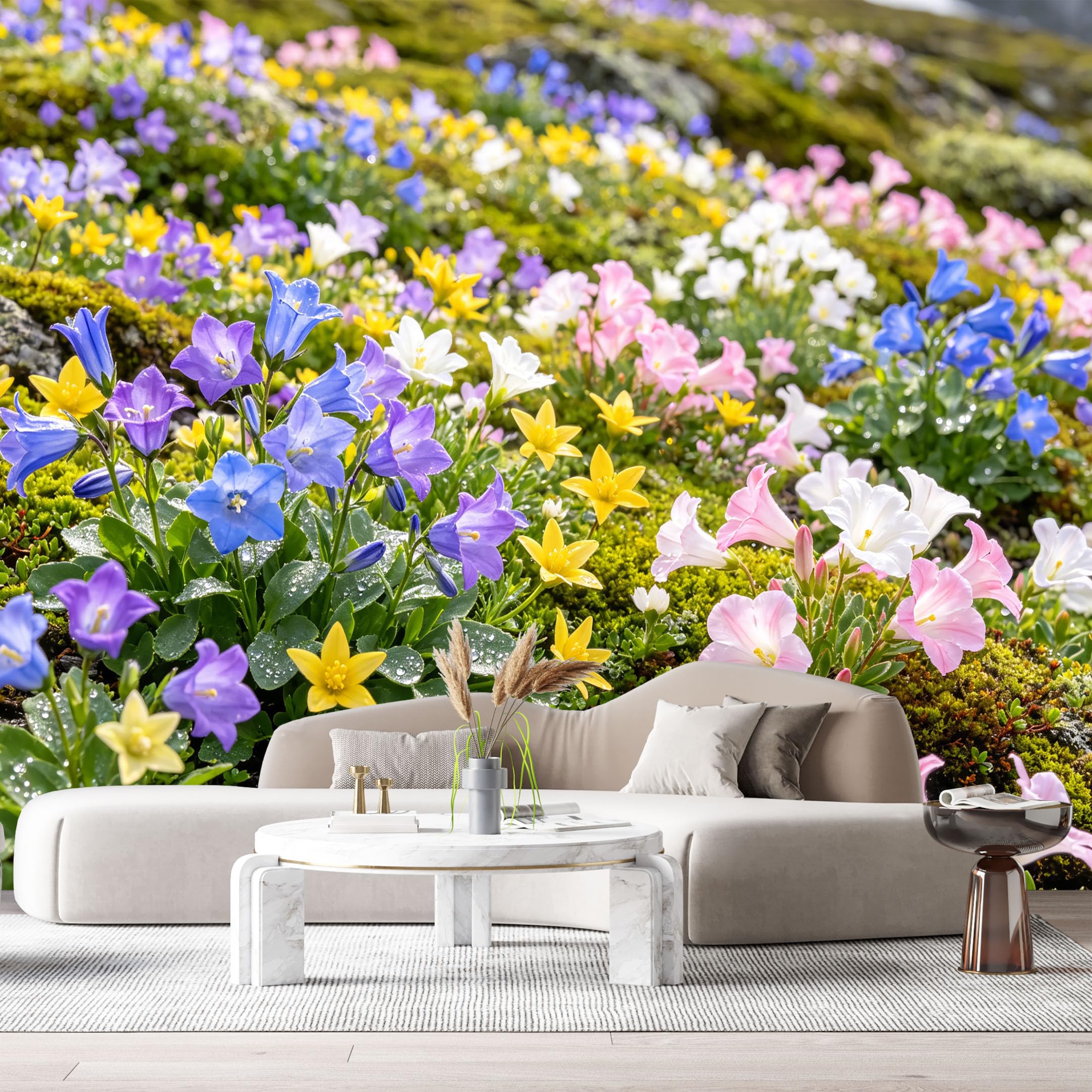 Custom Size Wall Murals Botanical Alpine Meadow Wildflowers Watercolor Texture SelfAdhesive Wall Fabric Removable Large Wallpaper for Photo Living Room