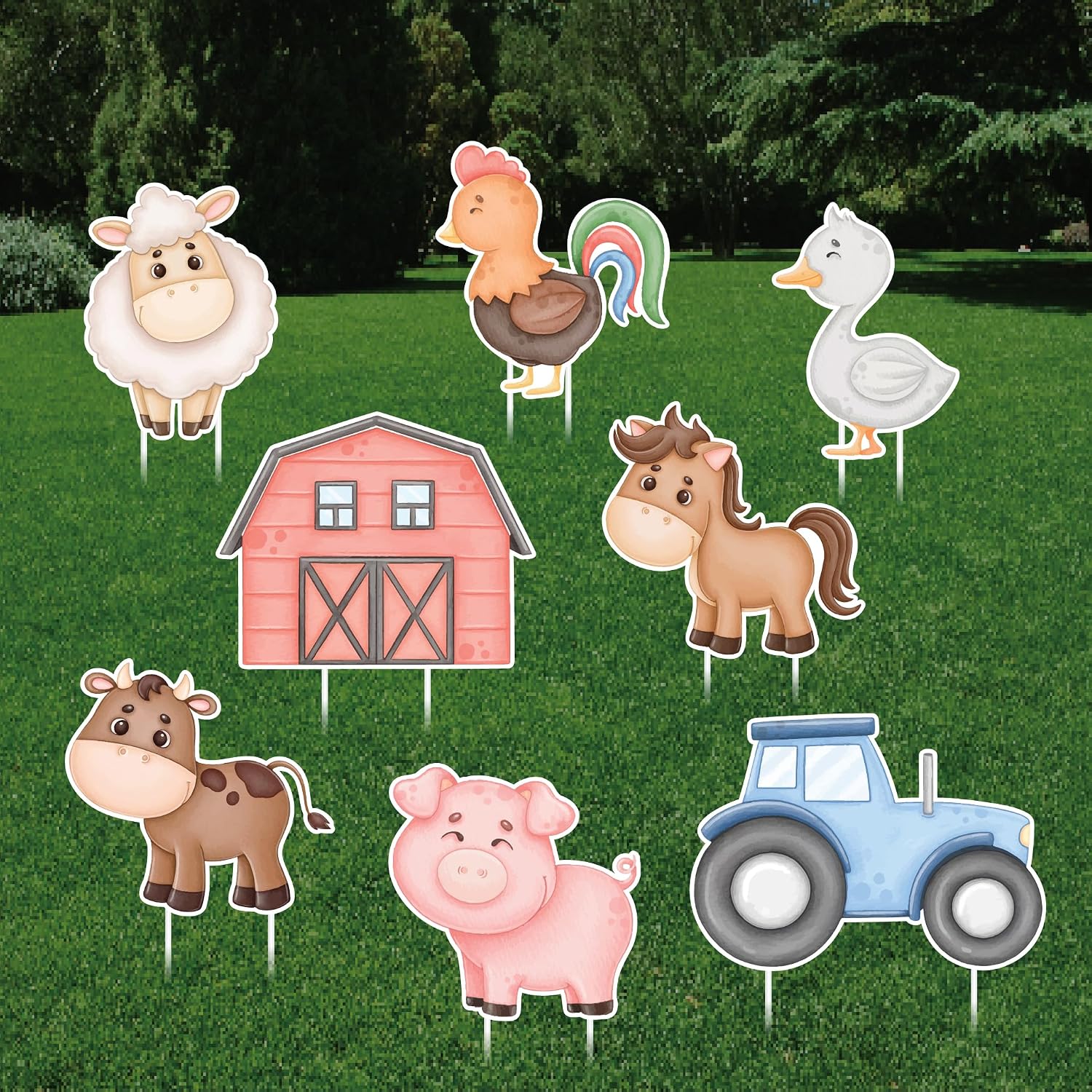Farm Animal Party Yard Sign Cutouts, Farm Animal Birthday Party Decorations Outdoor Props, Barnyard Party Yard Signs With Metal Stakes, VP3611