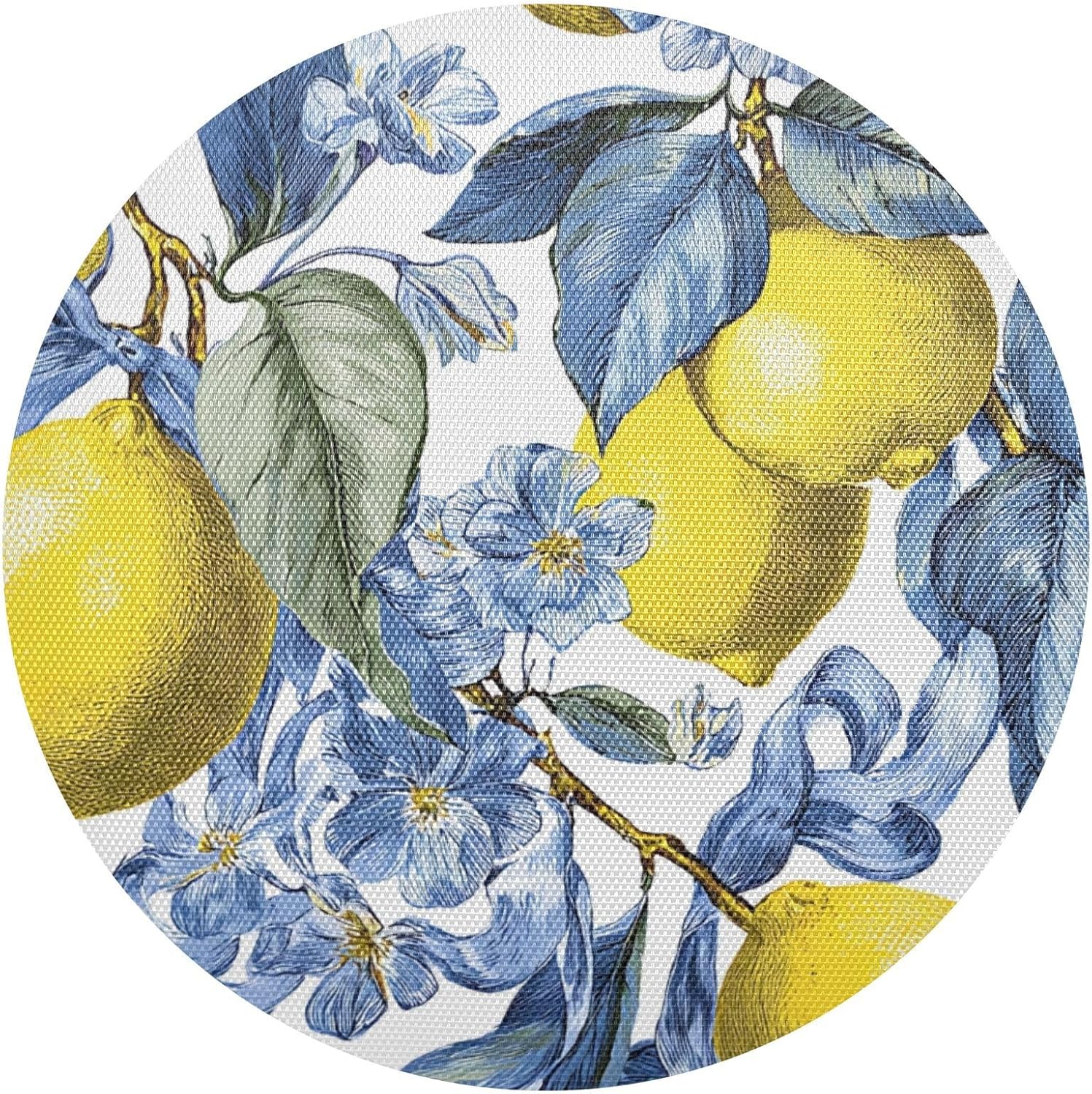 Round Placemats Set of 6, Lemons and Ribbons Yellow Non-Slip Place Mats Washable Table Mats for Kitchen Dining Table Heat Insulation 15.4 Inch