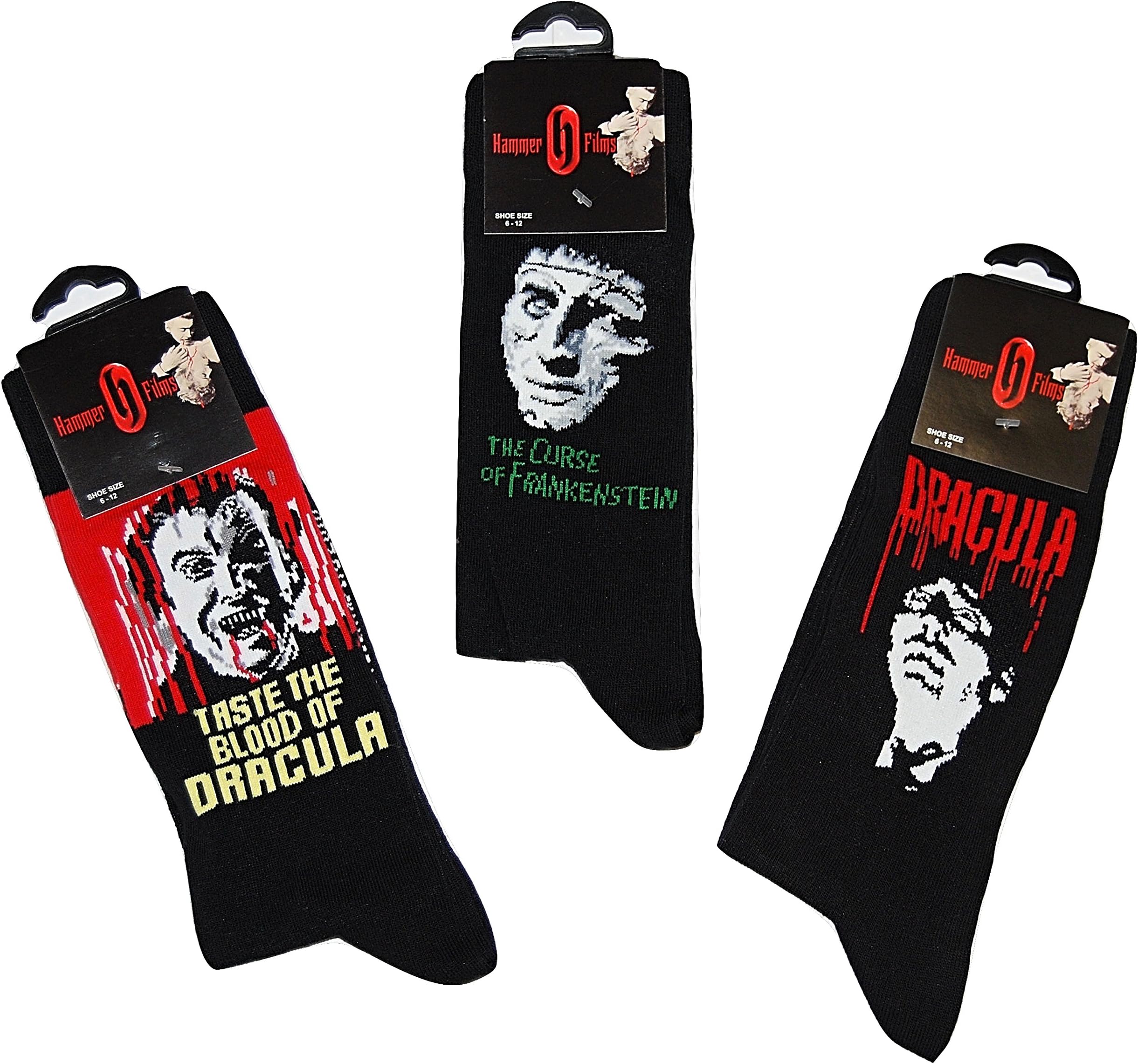 Mens 3 PAIRS Socks Hammer House of Horror Film Dracula Frankenstein Novelty Gift 6-12