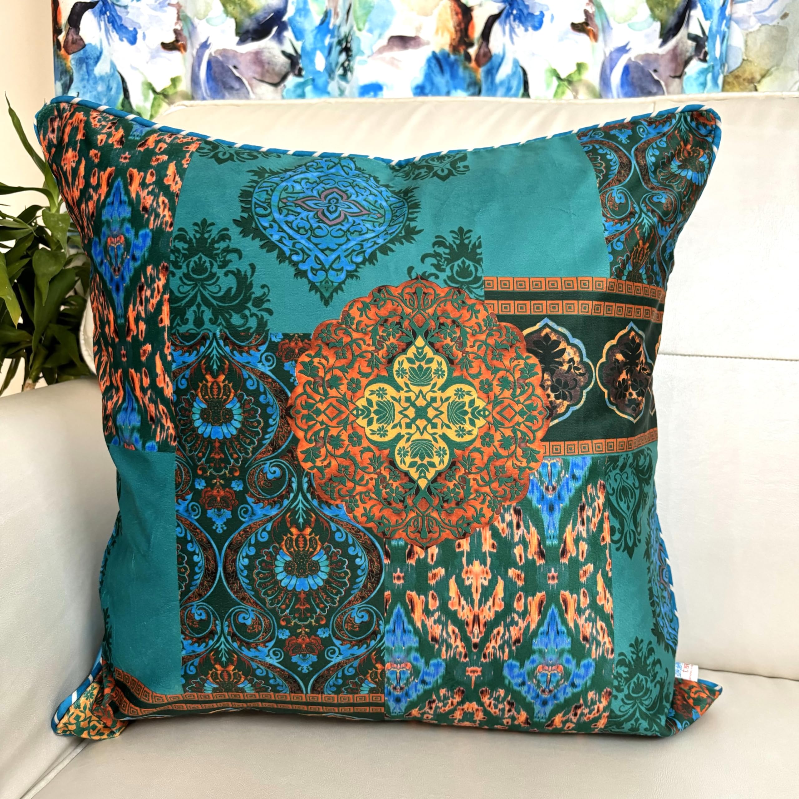 TARA- Sparkling Homes Velvet Cushion Covers 18 inch x 18 inch with Satin Back- Pack of 1 (18 x 18 Inches, Moroccon- Pink Blue) (B0D6GPVNYP) Amazon Price History, Amazon Price Tracker