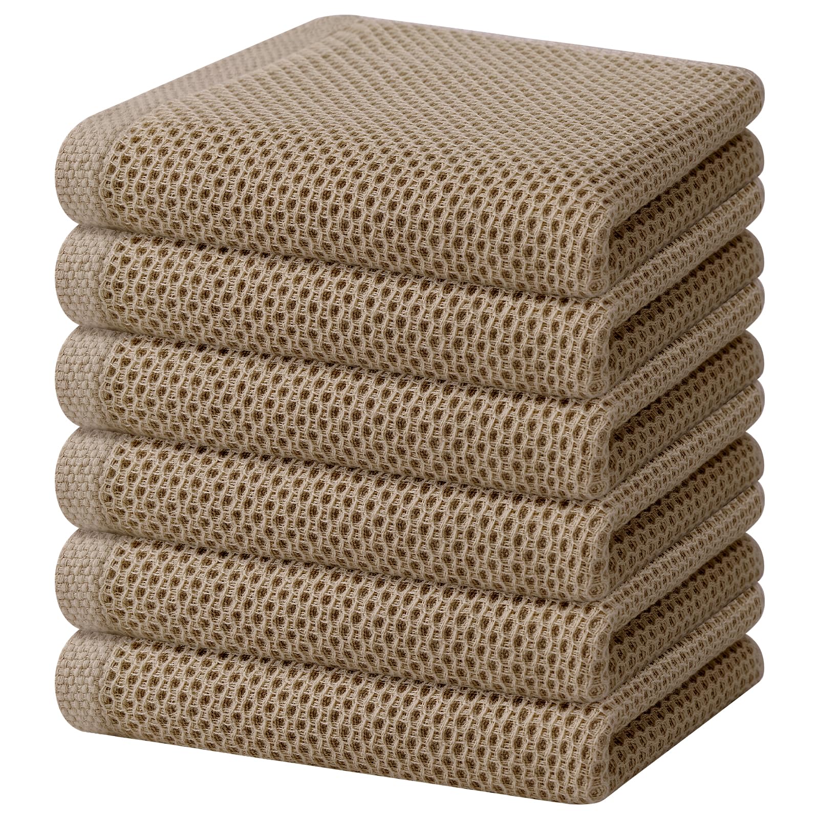Homaxy 100% Cotton Waffle Weave Kitchen Dish Towels 6-Pack, Tan