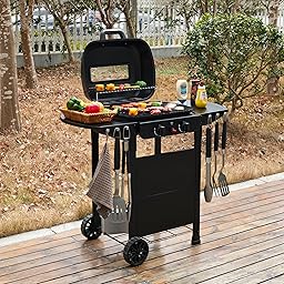 2 Burner Gas Grill BBQ including Cover, Lid and Lava Rock, Foldable Side Tables, Generous 47 x 37cm Cooking Area, Perfect for Outdoor Cooking