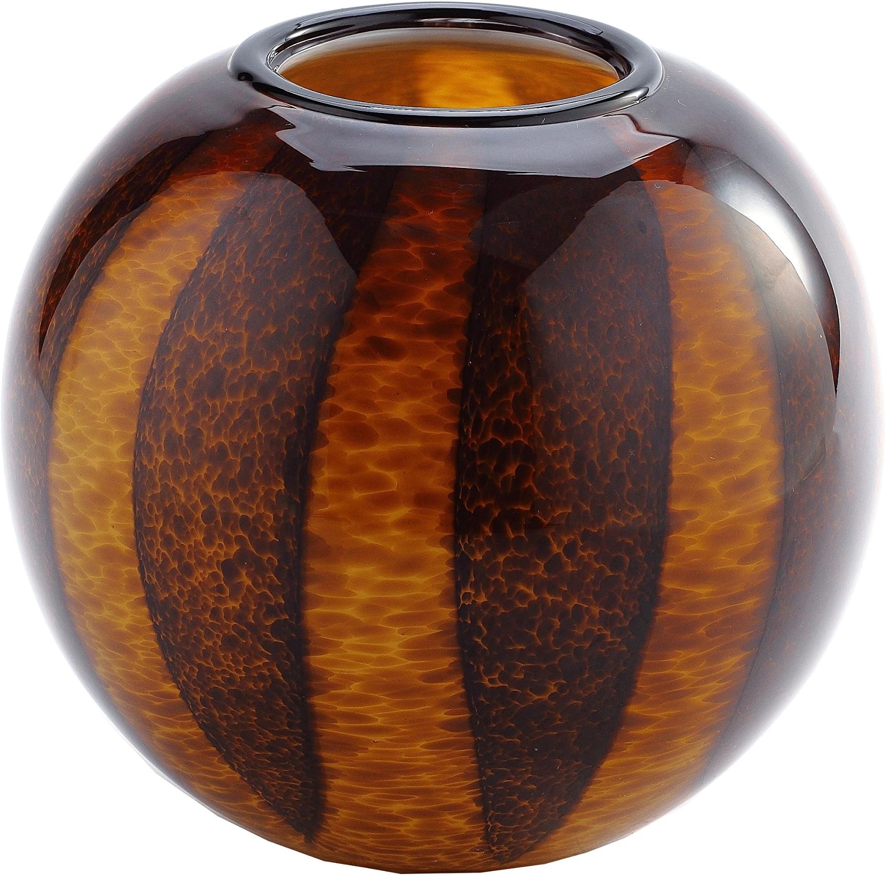New 8" Hand Blown Art Glass Bowl Vase Brown Amber Striped
