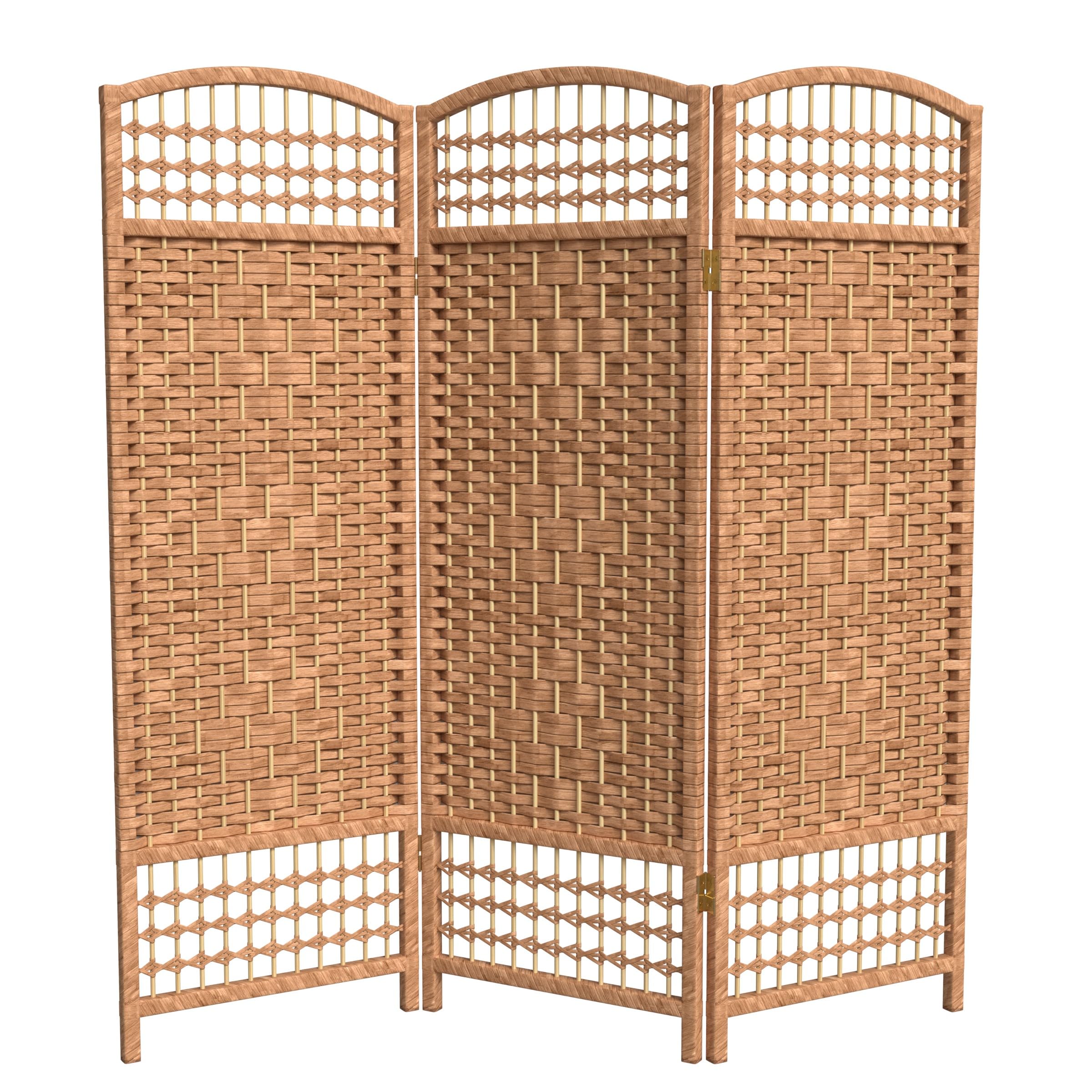Red Lantern 4 ft Short Fiber Weave Folding Screen Natural