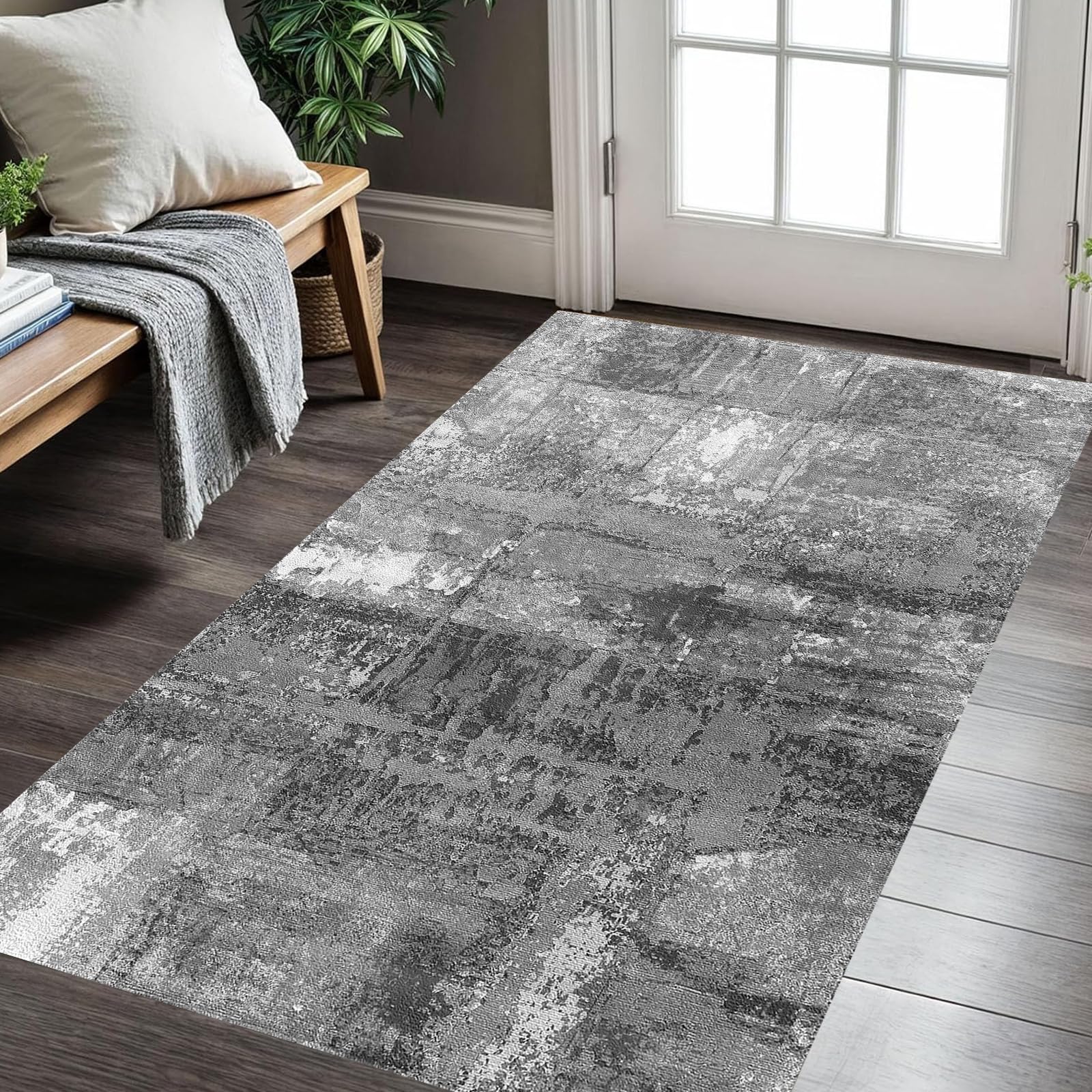 Tapis intérieur extérieur moderne abstrait noir blanc 150x150