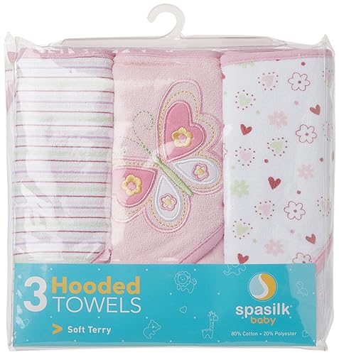 Miniatura 2 de Spasilk Juego de 3 toallas de rizo suave con capucha para recién nacidos, 26 x 30 pulgadas, mariposa rosa, (301-007)