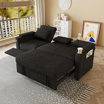 81 Sleeper Sofa Bed, 3-in-1 Chenille Recliner Couch, Black