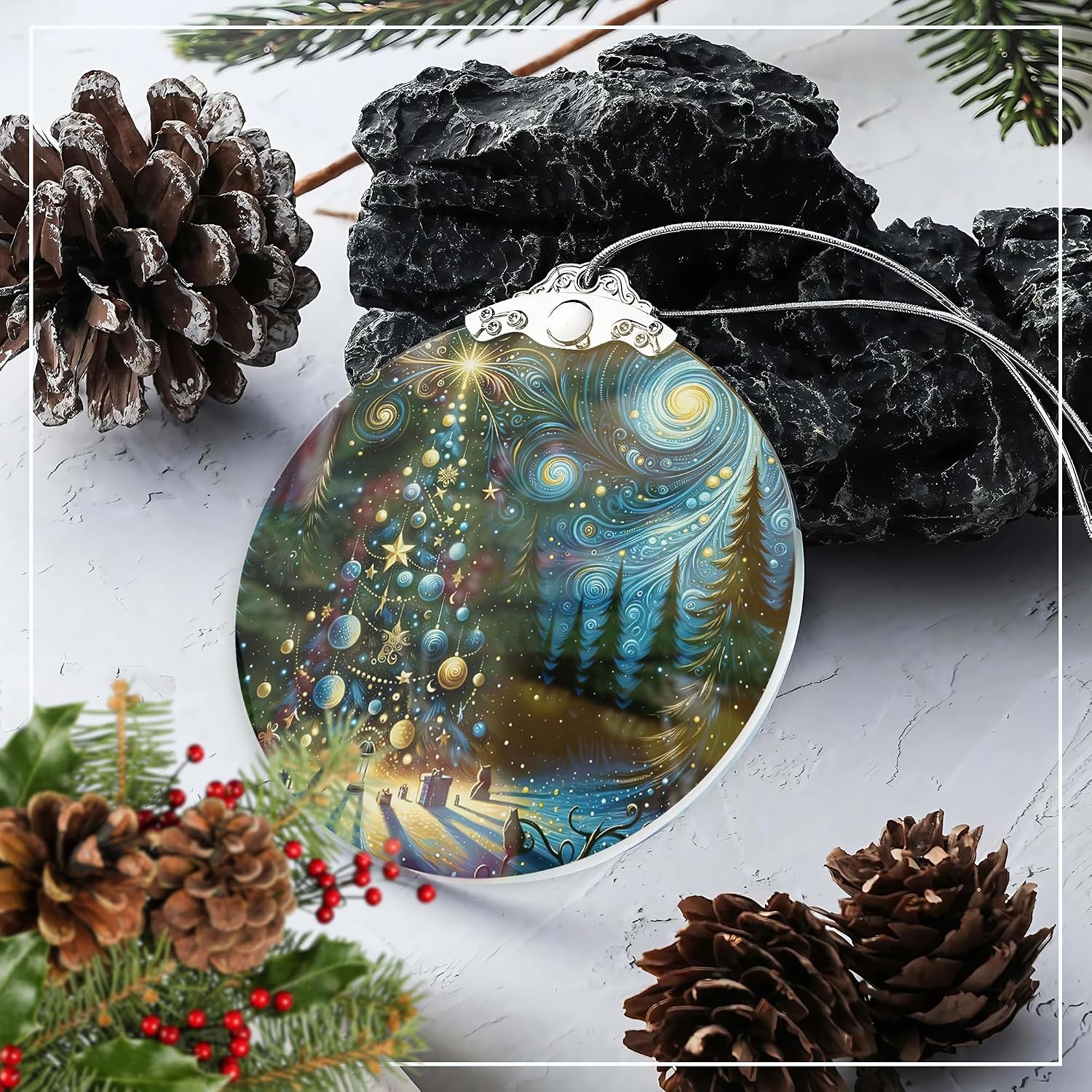 Christmas Ornament 2025 – Blue Starry Night Holiday Decor, Christmas Tree Ornaments for Tree, Christmas Tree Ornament for Tree, White Elephant Gift for Adults, Christmas Decorations