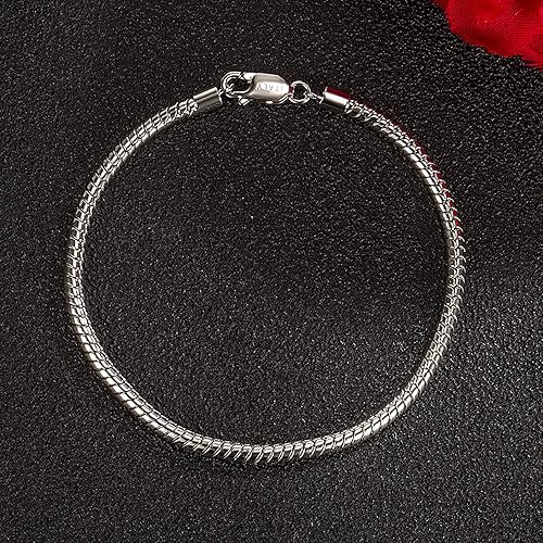 Miniatura 6 de H&Beautimer Pulsera de plata de ley 925 genuina maciza de 0.118-0.157 in de cadena de serpiente redonda para hombre, joyería de fiesta de glamour,