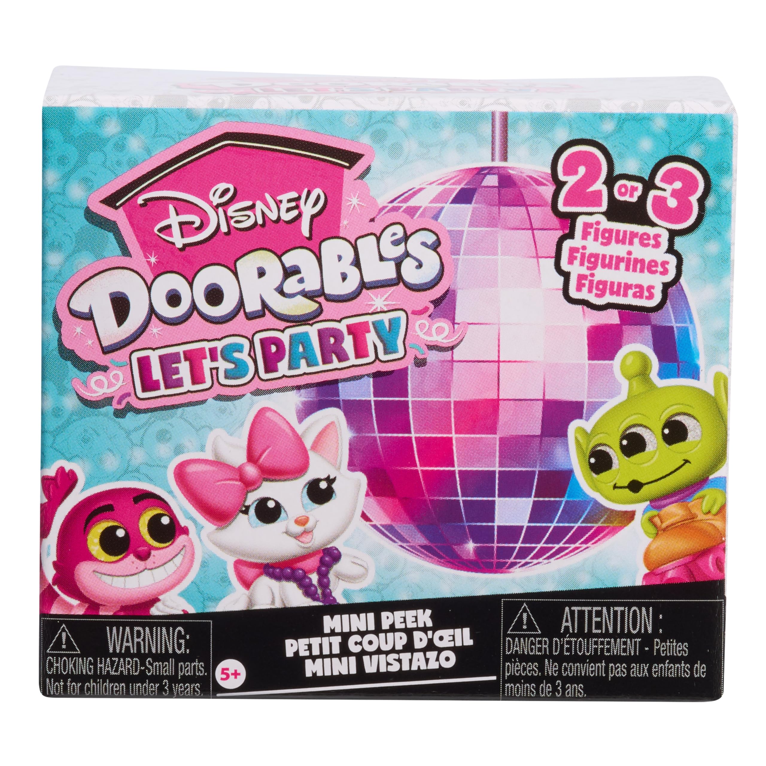 Just Play Personaggi da collezione Disney Doorables Let's Party Mini Peek, personaggi da 3,​8 cm, confezione a sorpresa, giocattoli per bambini dai 5 anni
