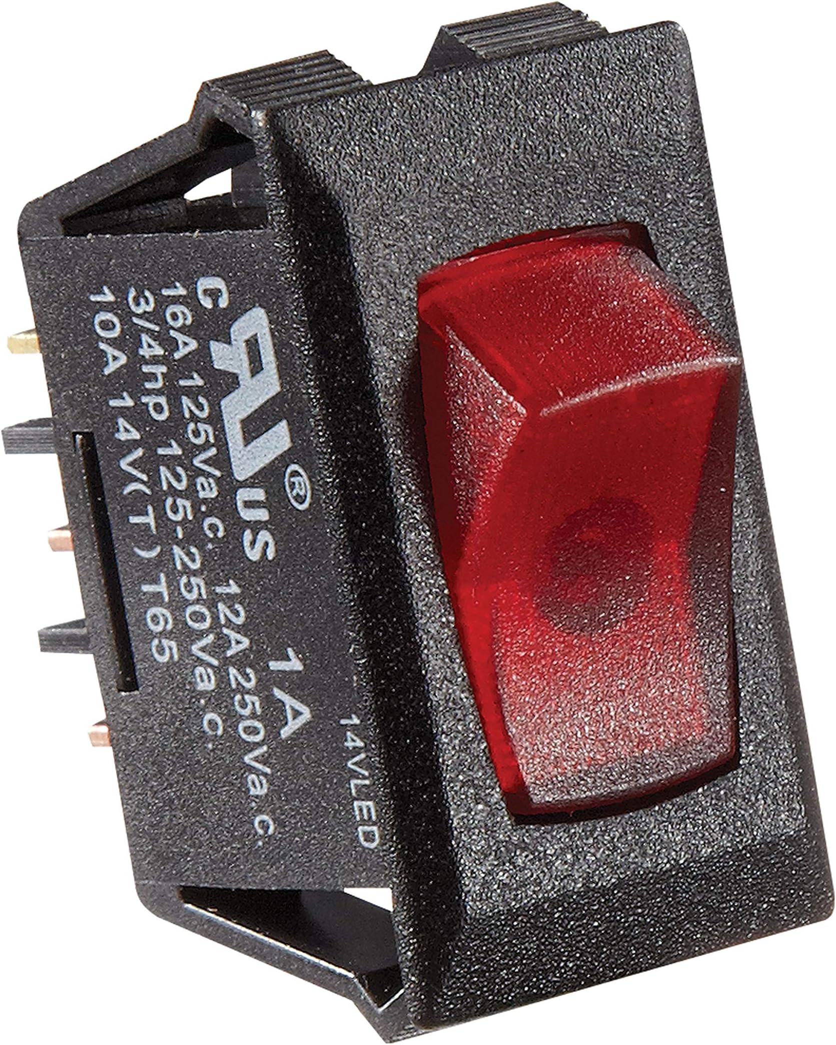 S247, Rocker Switch, 10 Amp, Illuminated On / Off, SPST, Black w/ Red, DC Electrical