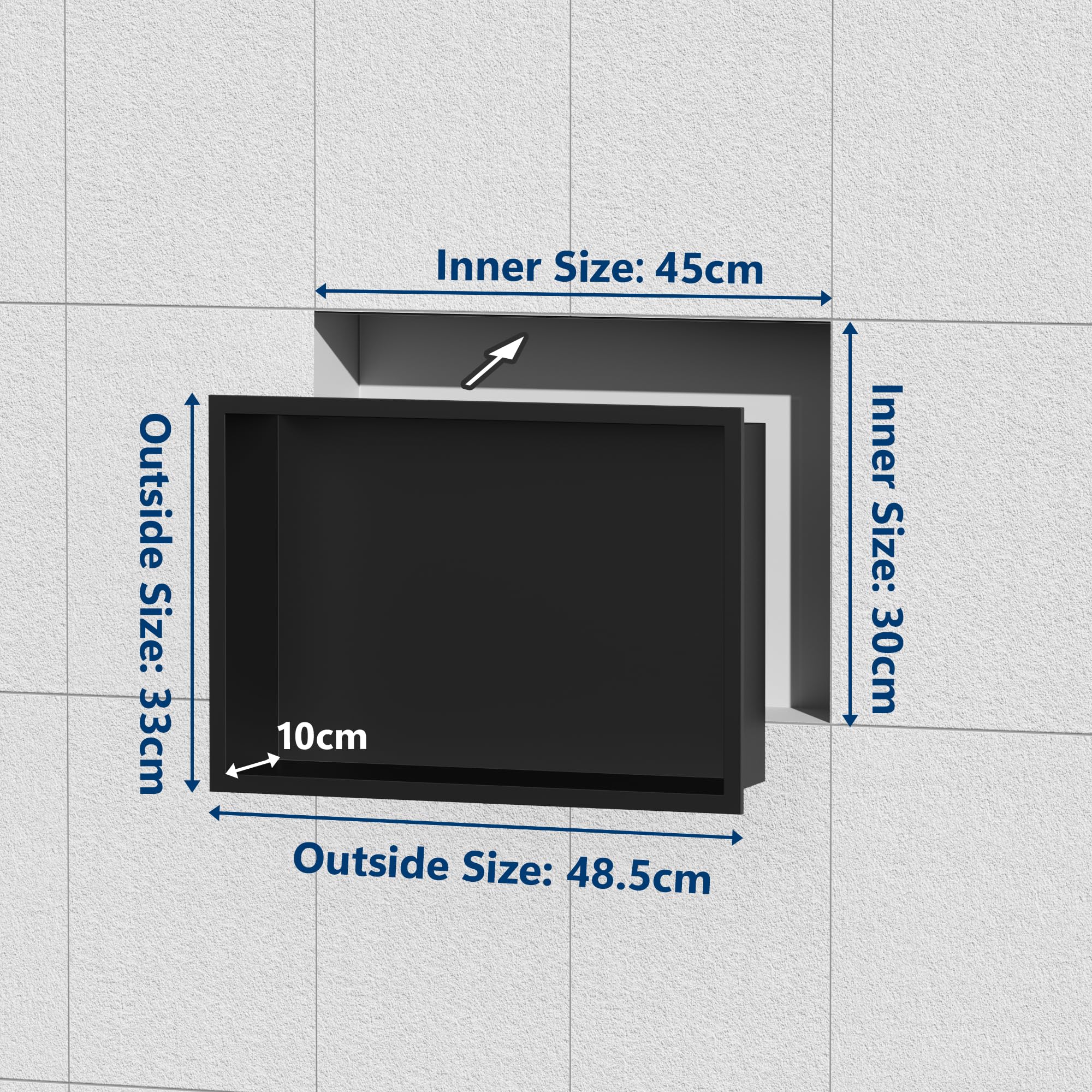 Neodrain Wandnis douche roestvrij staal douchebak enkele plank opslag voor badkamer 75 x 30 cm, zwart