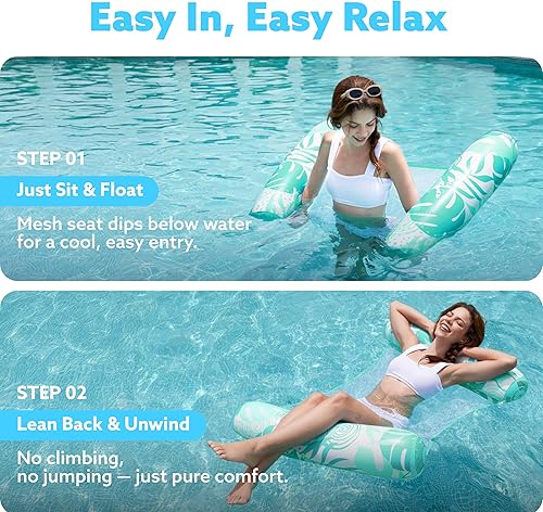 Miniatura 4 de SLOOSH 2 Packs Hammock Pool Floats Adults, 4-in-1 Multi-Purpose Inflatable Pool Floats PVC Water Hammock Lounge Floaties