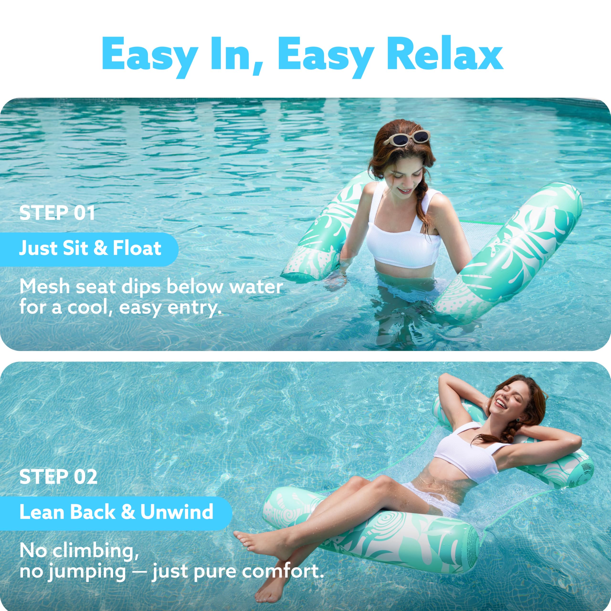 SLOOSH 2 Packs Hammock Pool Floats Adults, 4-in-1 Multi-Purpose Inflatable Pool Floats PVC Water Hammock Lounge Floaties - Image 4