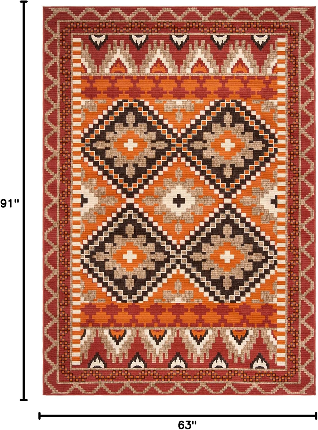SAFAVIEH Washable Rug Outdoor Veranda Collection - 5'3" x 7'7", Rust & Red, Non-Shedding & Easy to Clean, Ideal for Patio, Backyard, Mudroom (VER096-0334)