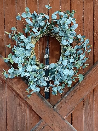 Miniatura 11 de RRD - Campanas colgantes de trineo para puerta 4 campanas colgantes de latón en correa de cuero negro Cascabel multiusos para puerta de trineo de