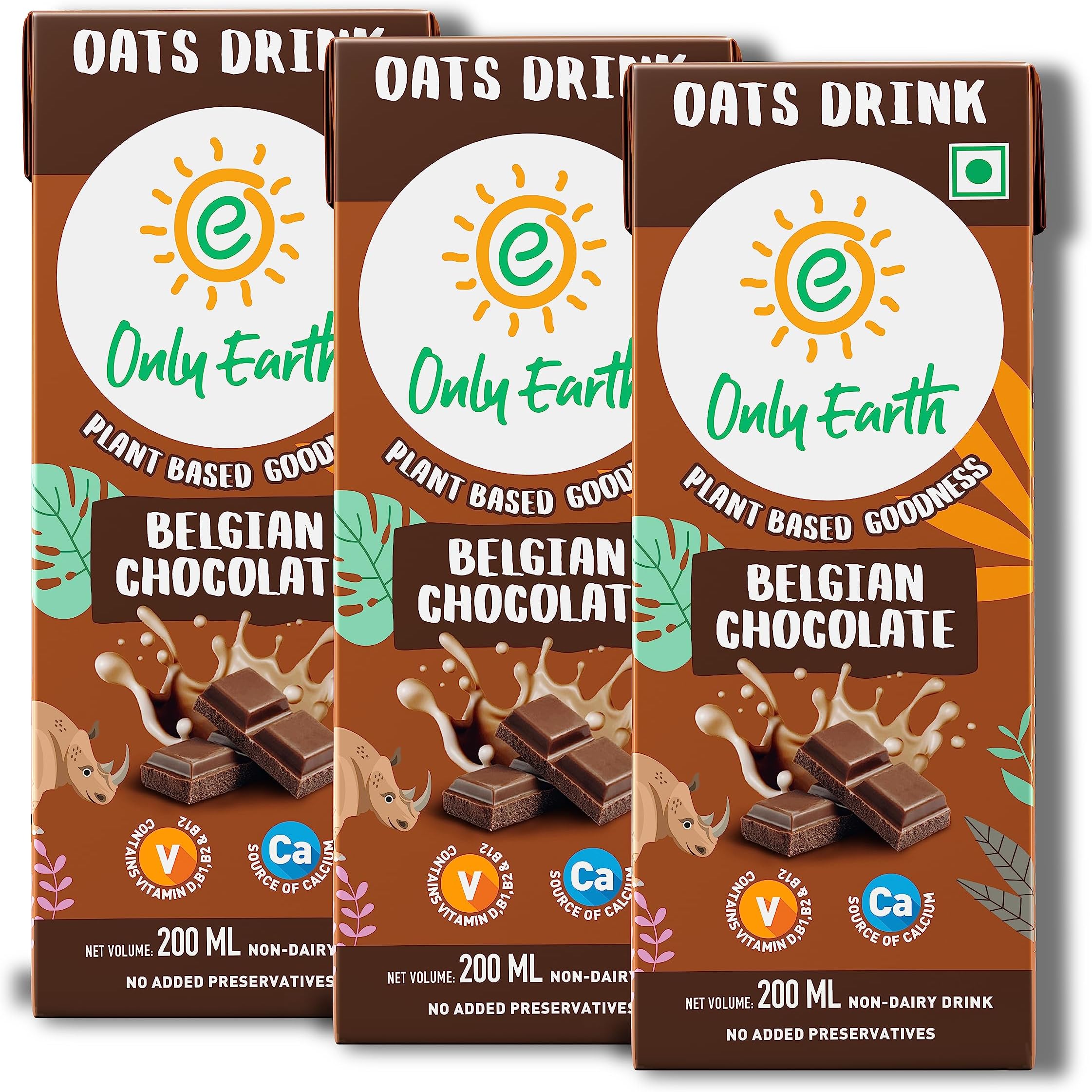 Only Earth Oats Shake | Belgian Chocolate | Vegan | Plant-based | Lactose-free | No Added Preservatives, Colors | Cholesterol-free | Guilt-free | With Calcium, Vitamin D, B1, B2 and B12 165ML (3 Packs)