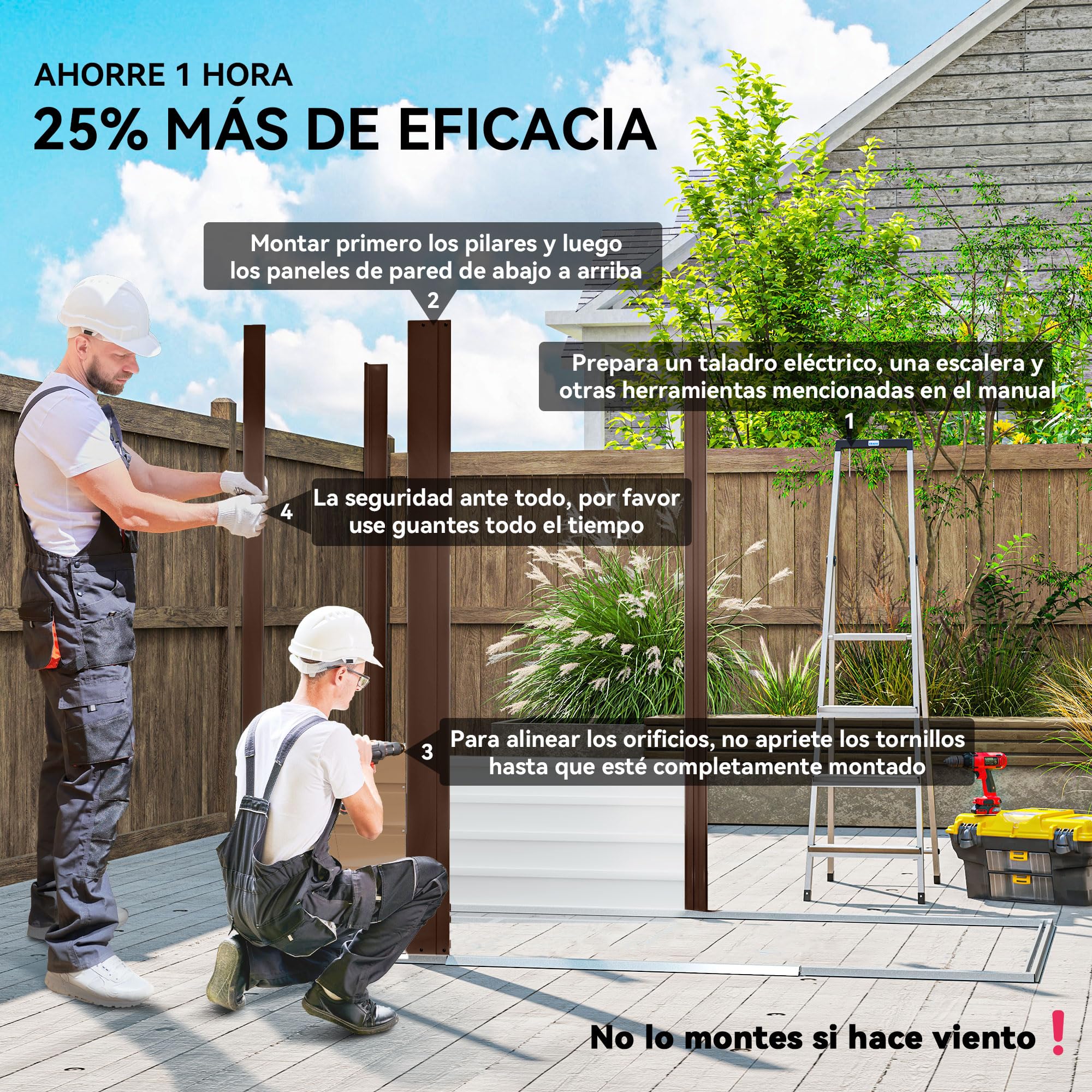 Outsunny Caseta de Jardín Exterior, 2,27 m² 190x131x188 cm, Cobertizo de Jardín Exterior Metálico con 2 Ventilaciones, Puerta con Cerradura, para Almacenamiento de Herramientas, Roble - 3