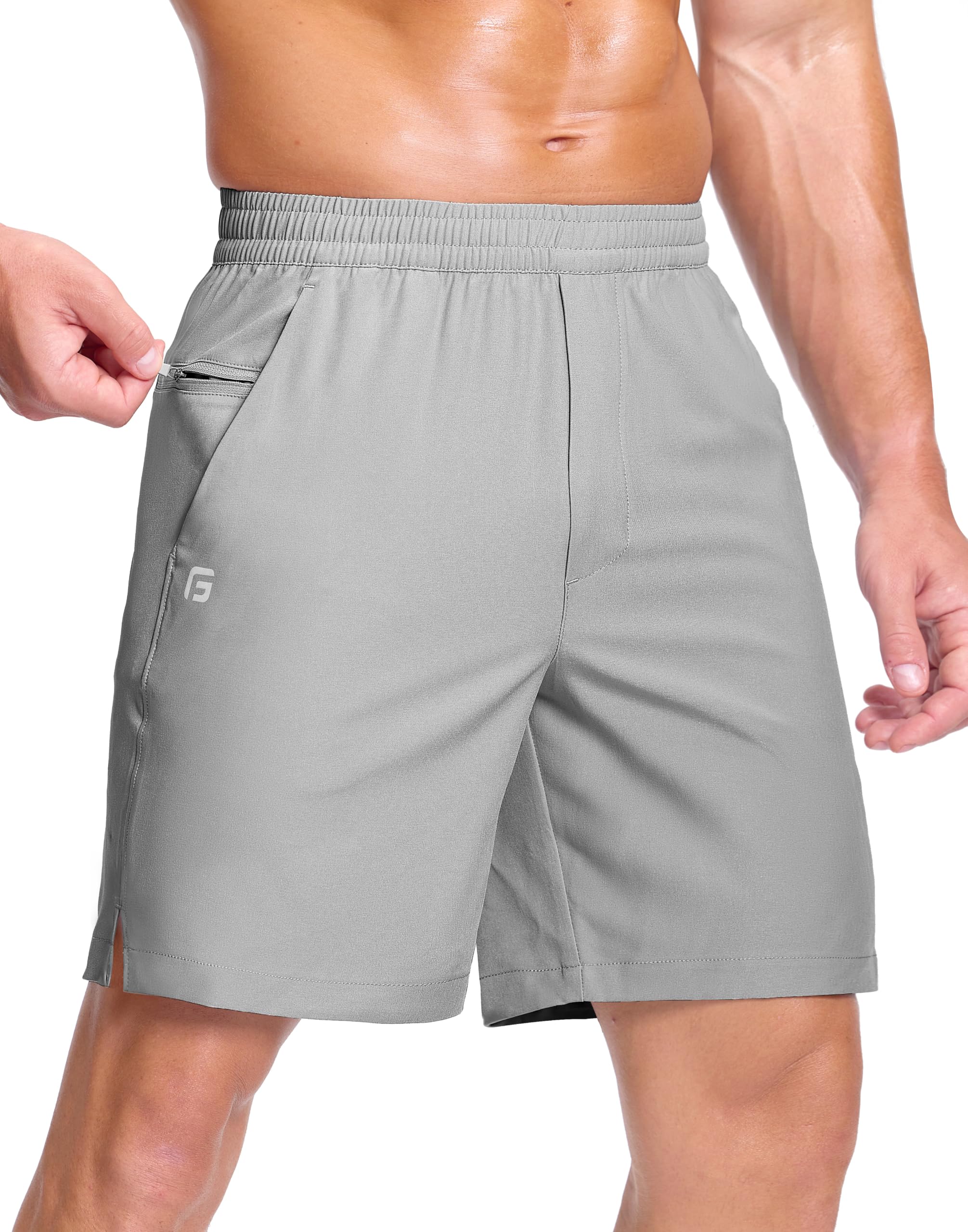 GGJ Men's Lightweight Athletic Shorts with 2 Zipper Pockets 7"/9"/5" Gym Workout Running Quick Dry Tennis Shorts for Men
